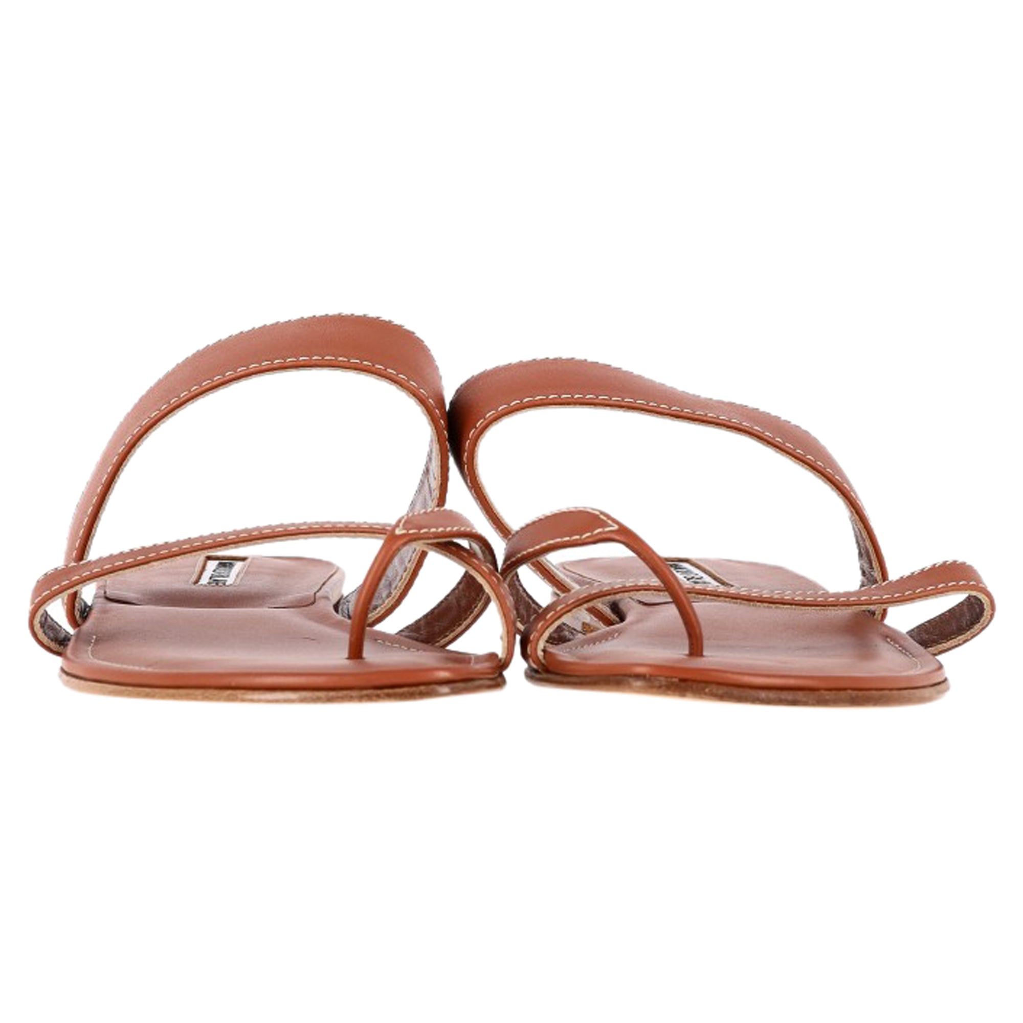 Manolo Blahnik Susacru Crossover Slide Flat Sandals in Brown Calf Leather