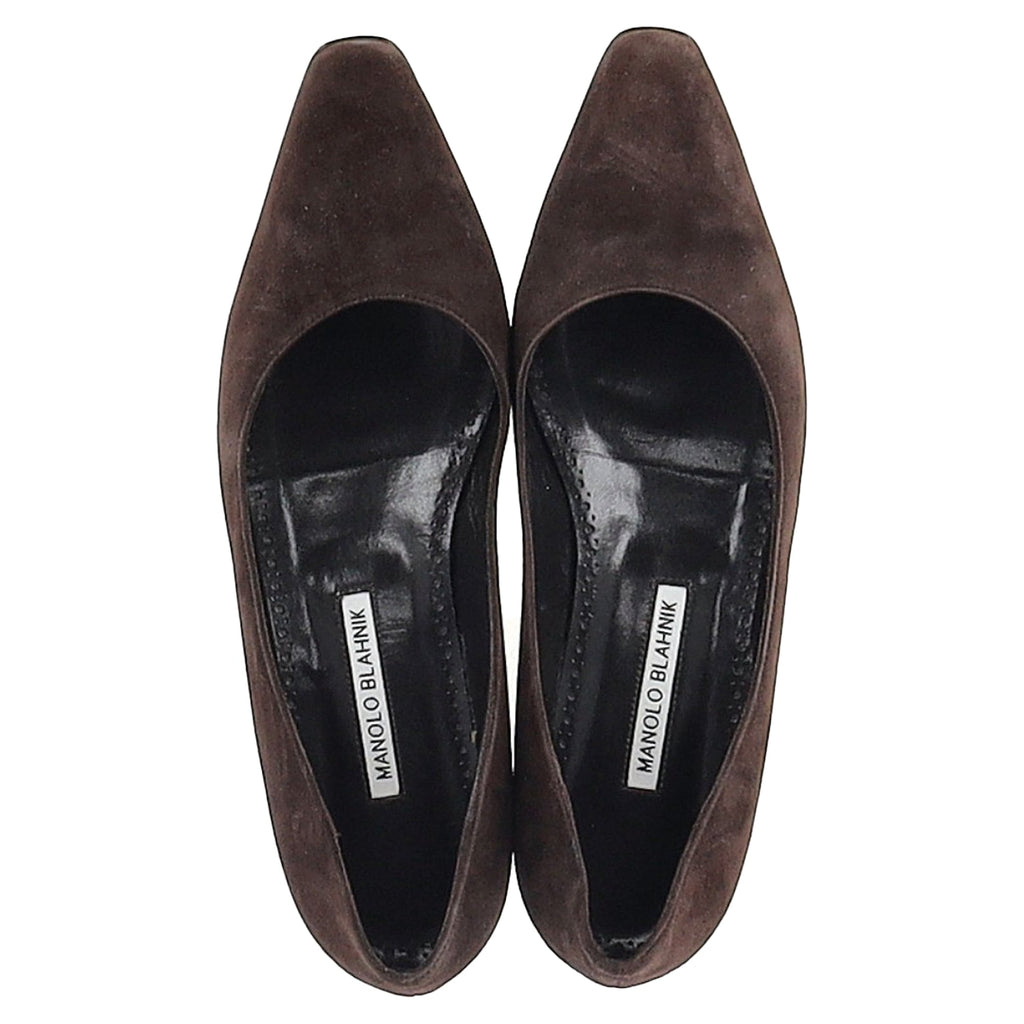 Manolo Blahnik Gelista Ballet Flats in Brown Goat Suede