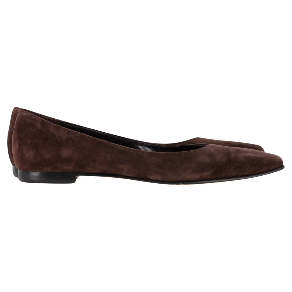 Manolo Blahnik Gelista Ballet Flats in Brown Goat Suede