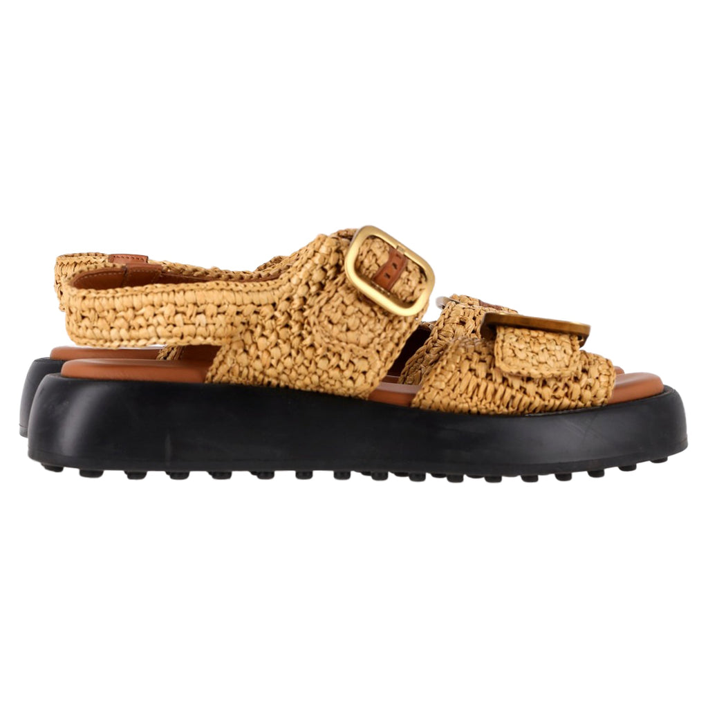 Women's Tod's Woven 45mm Sandals in Beige Raffia