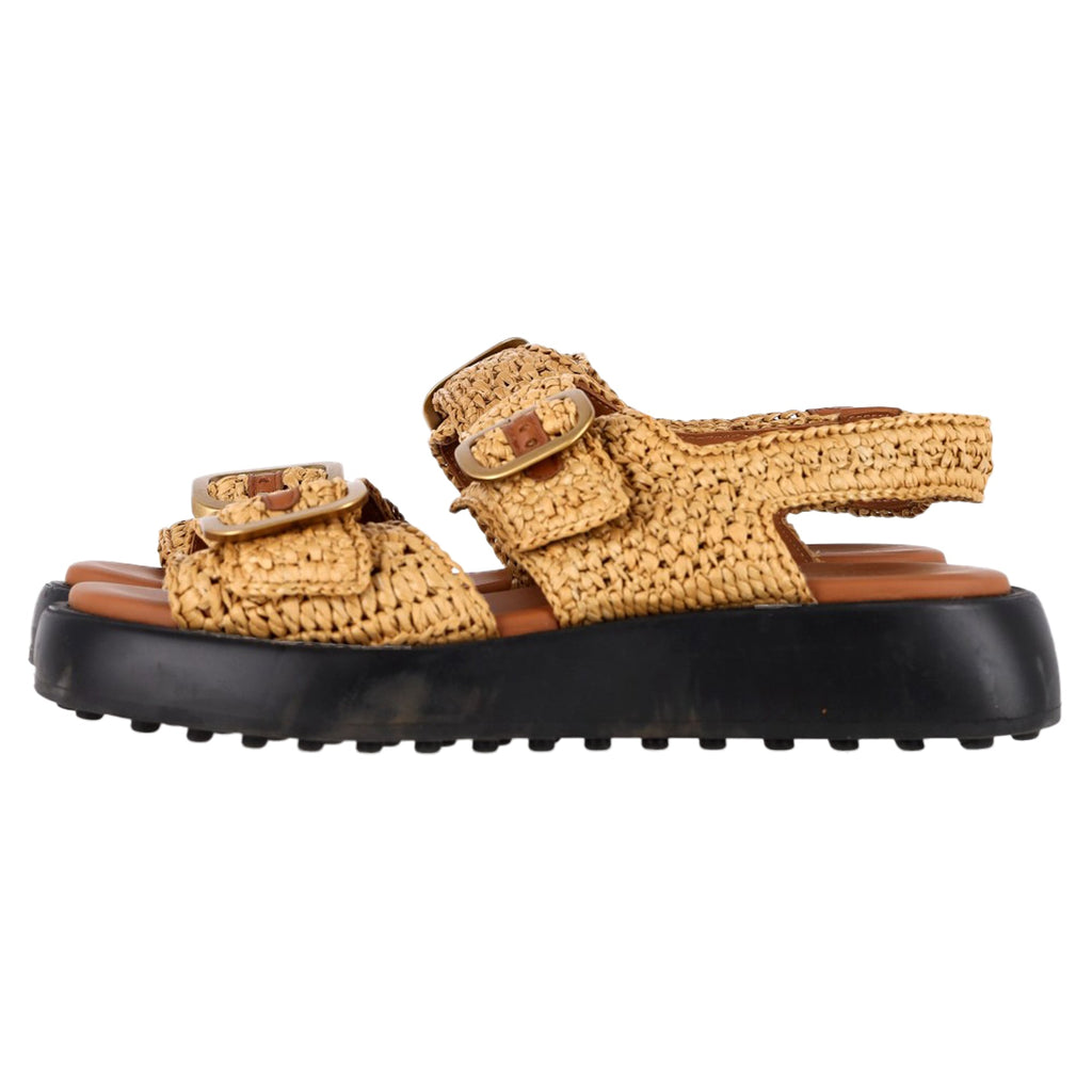 Women's Tod's Woven 45mm Sandals in Beige Raffia