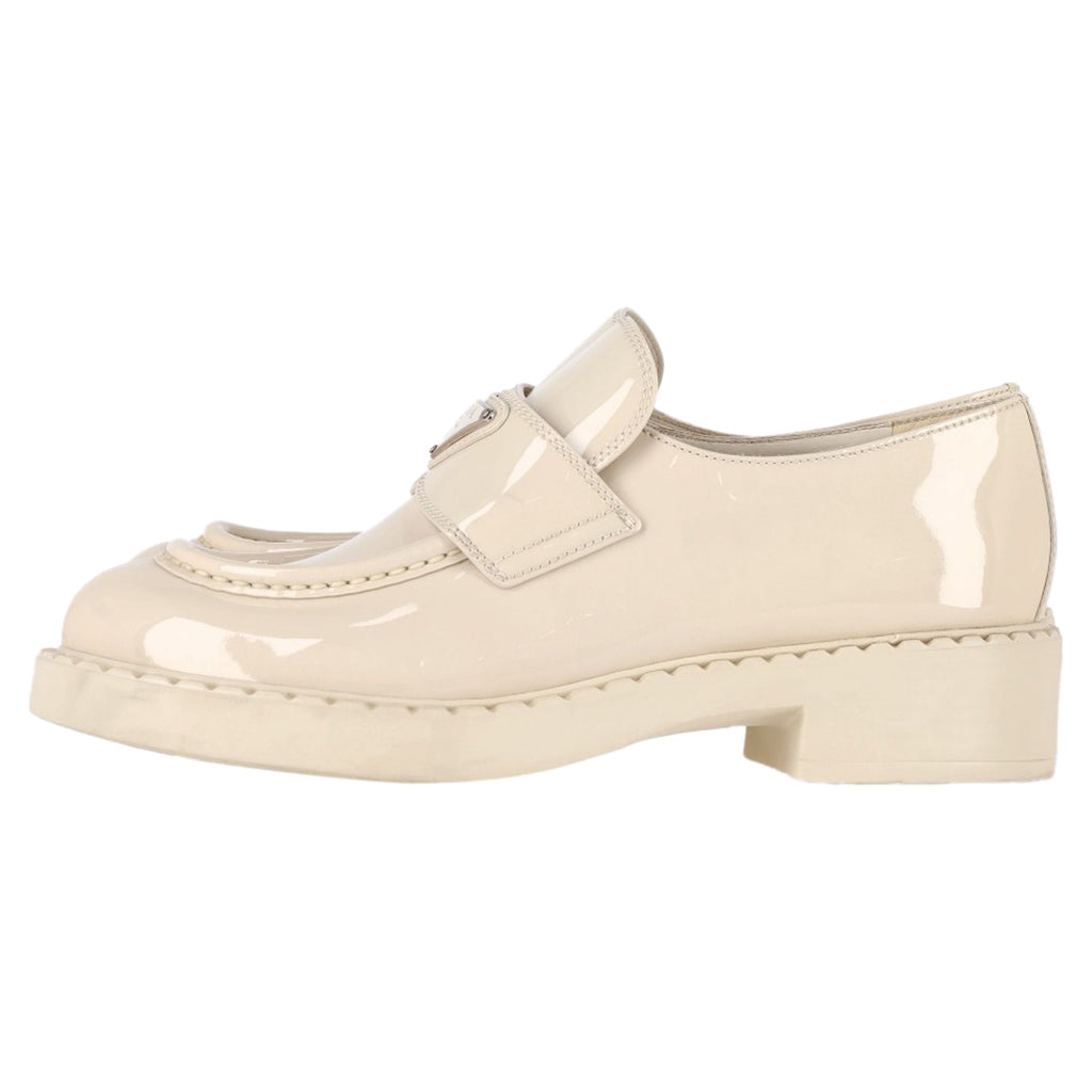 Prada Logo-Plaque Chunky Loafers in Cream Patent Leather