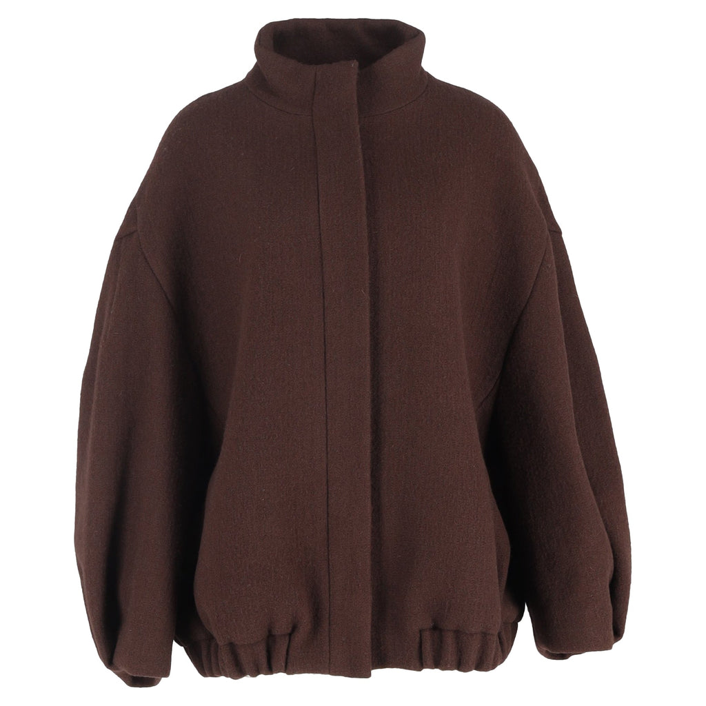 Dries Van Noten Hidden-Zipped Bomber Jacket in Brown Wool