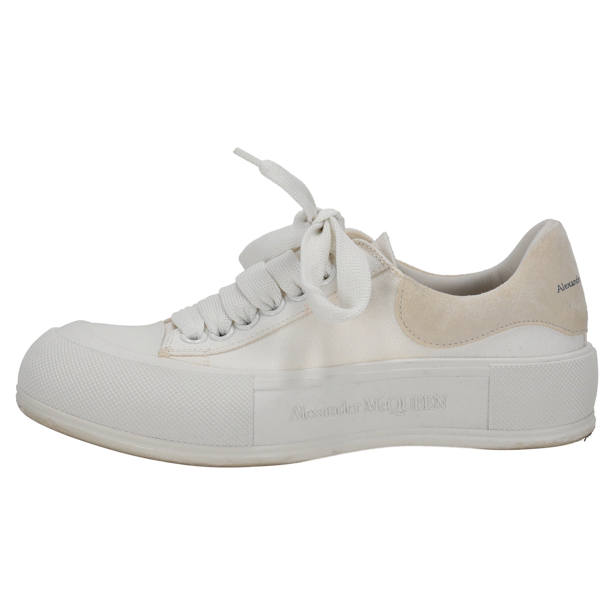 Alexander McQueen Deck Skate Plimsoll Lace-Up Sneakers in White Canvas