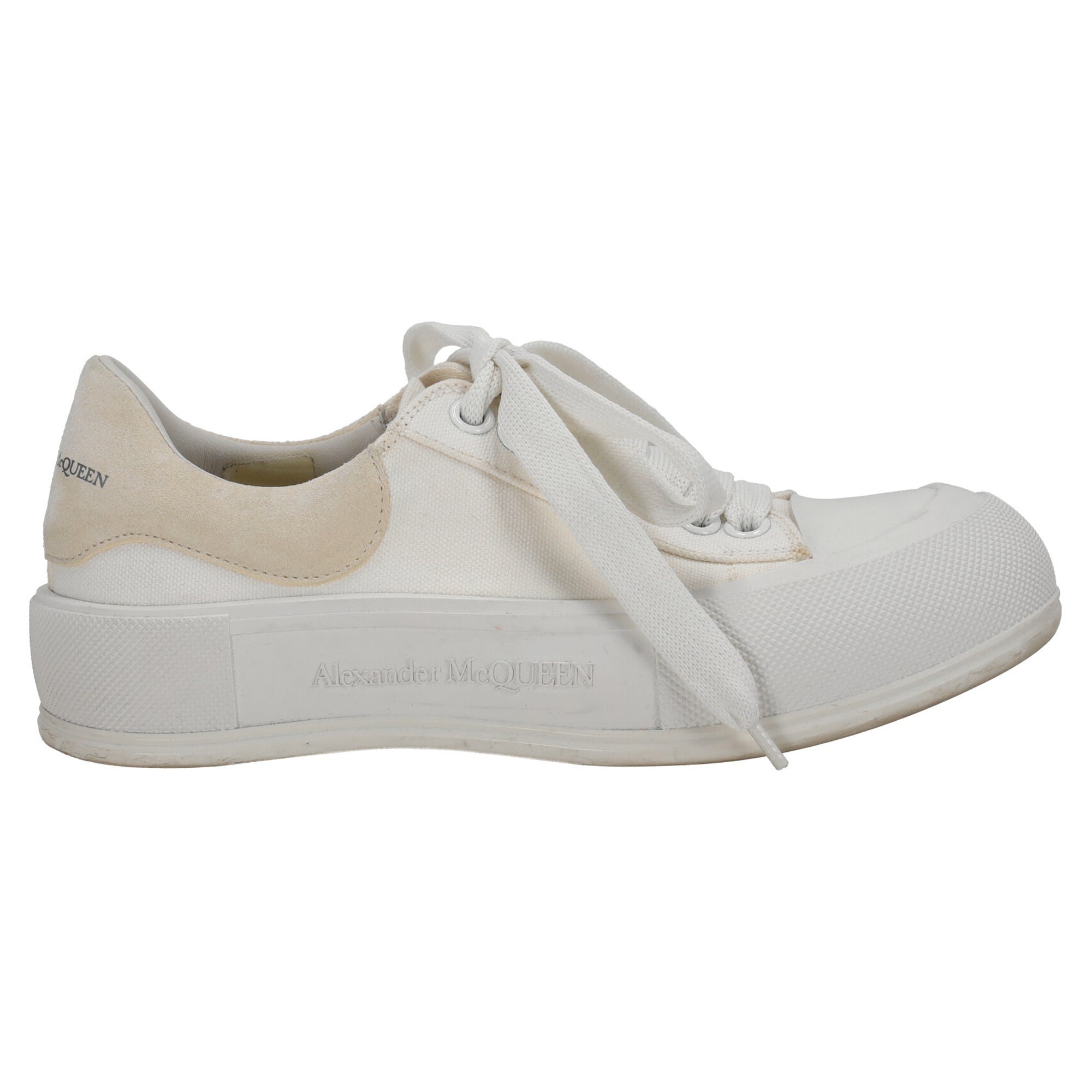 Alexander McQueen Deck Skate Plimsoll Lace-Up Sneakers in White Canvas