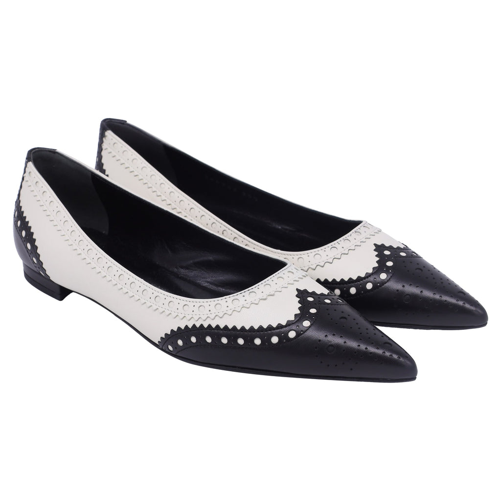 Gucci Brogue Ballet Flats in White Leather