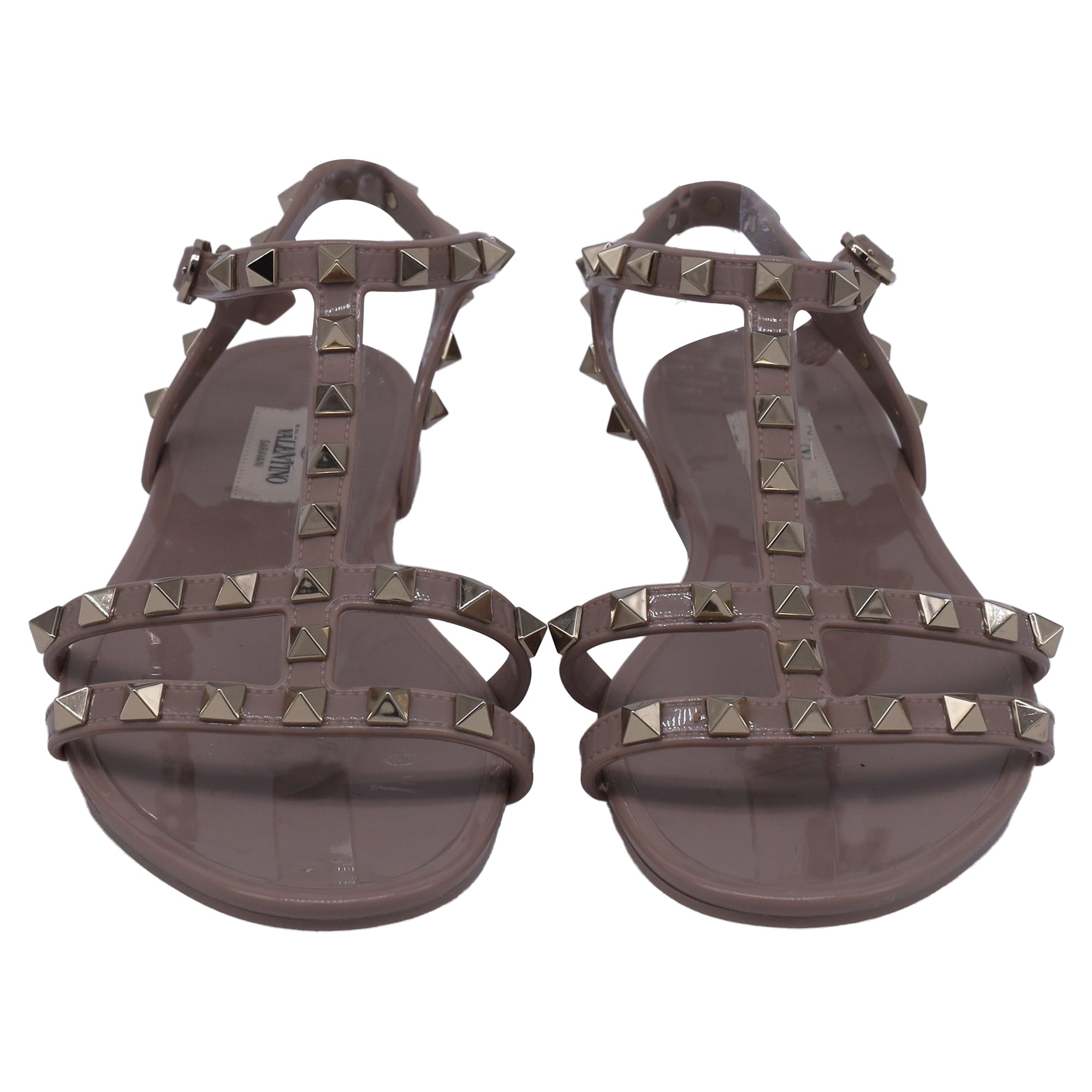 Women's Valentino Garavani Rockstud Flat Sandals in Beige Rubber