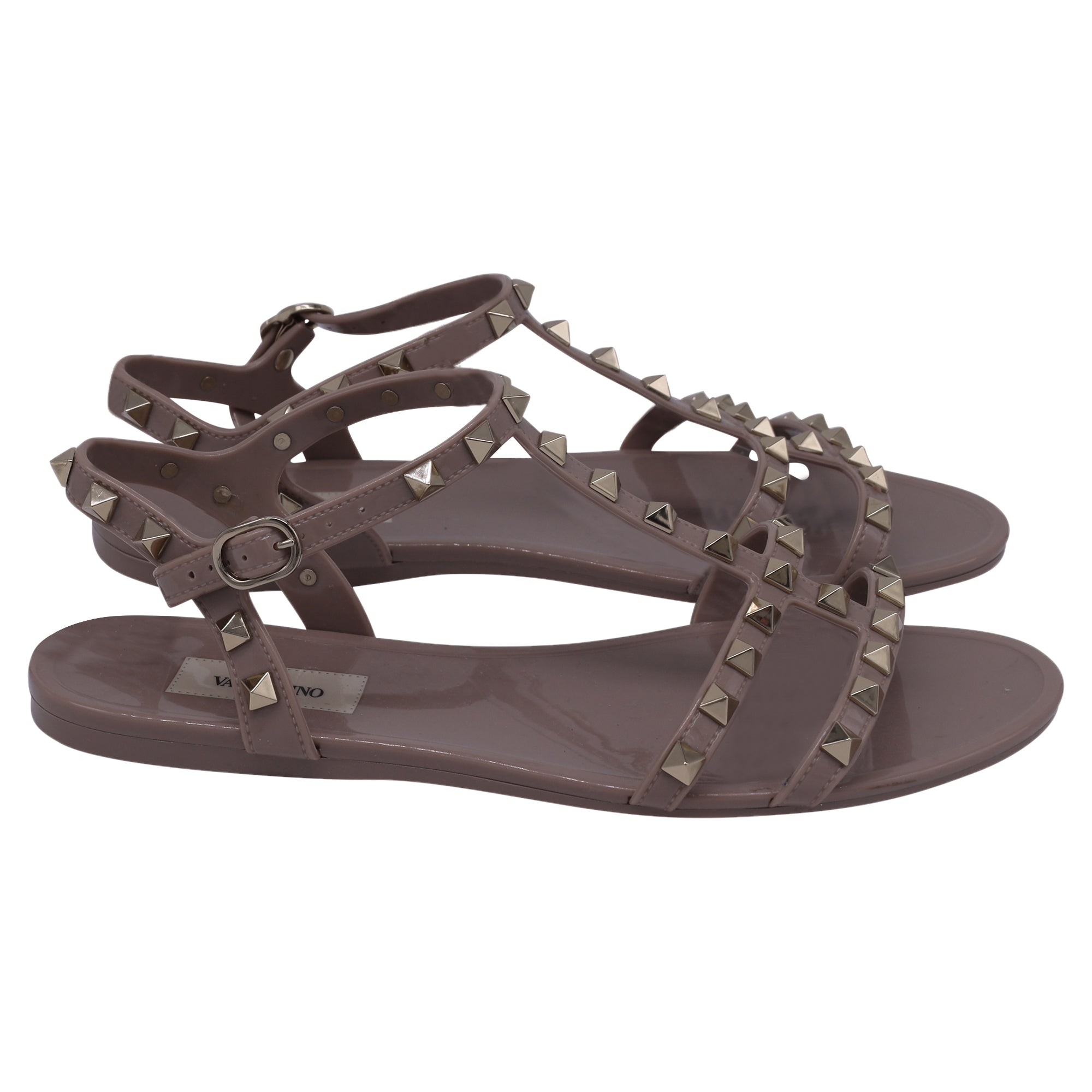 Women's Valentino Garavani Rockstud Flat Sandals in Beige Rubber