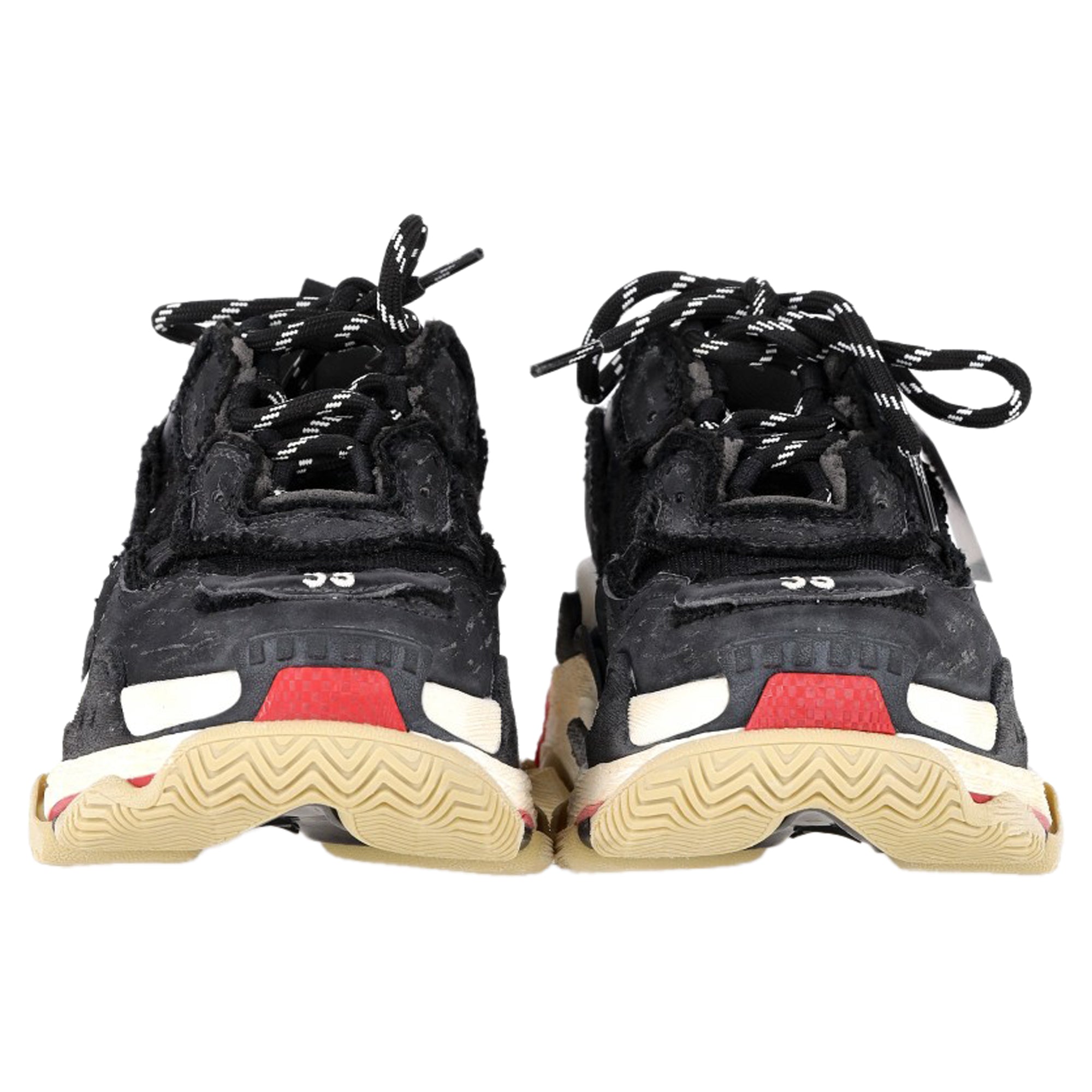 Women's Balenciaga Triple S Distressed Sneakers in Black Polyester