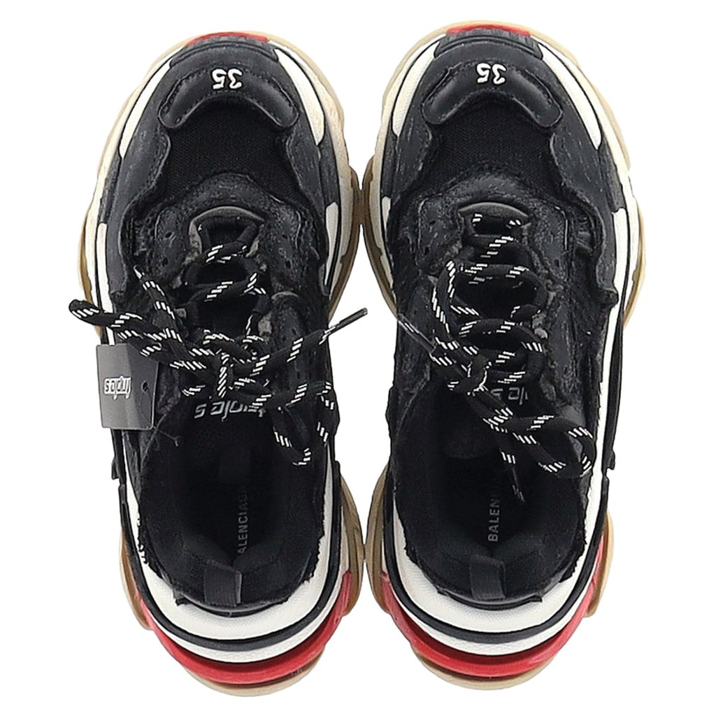 Women's Balenciaga Triple S Distressed Sneakers in Black Polyester