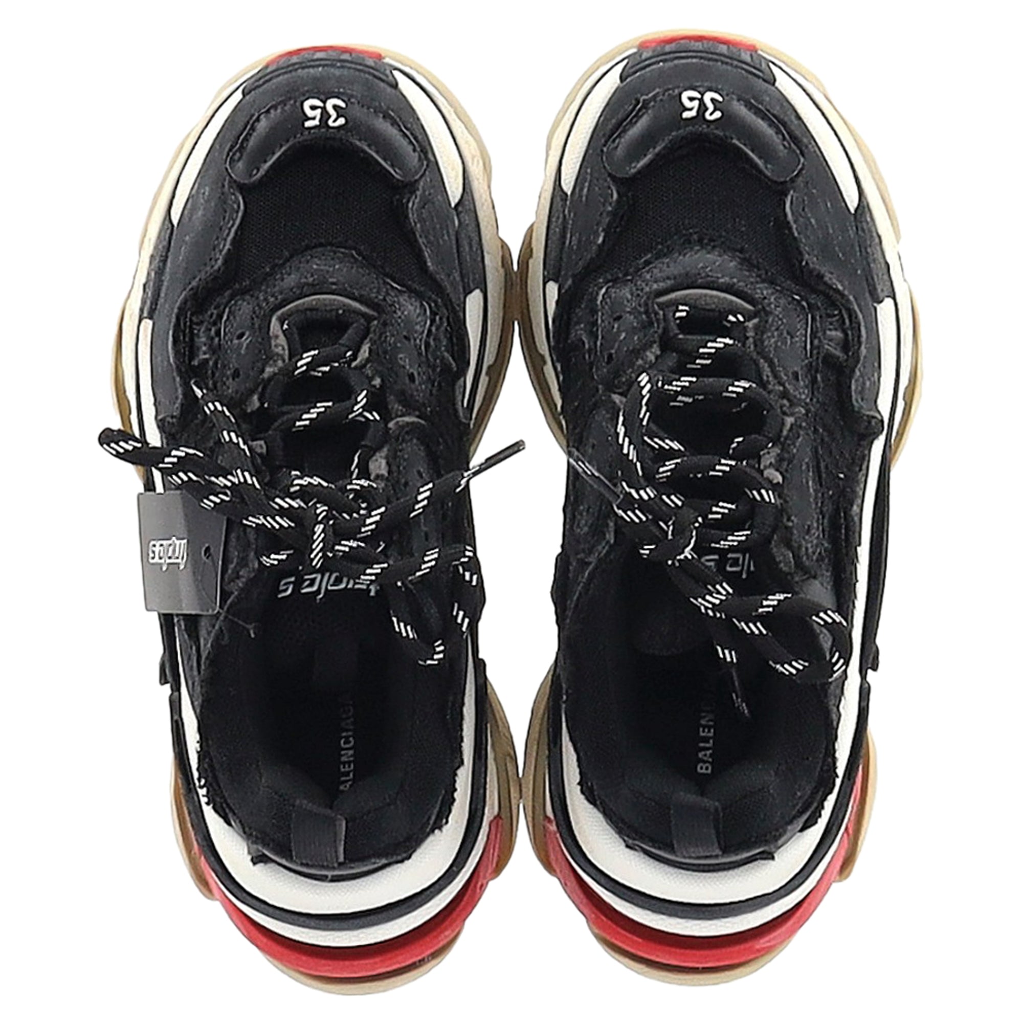 Women's Balenciaga Triple S Distressed Sneakers in Black Polyester