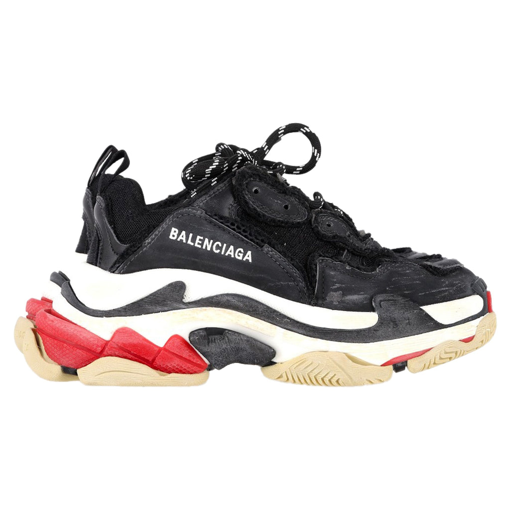 Women's Balenciaga Triple S Distressed Sneakers in Black Polyester