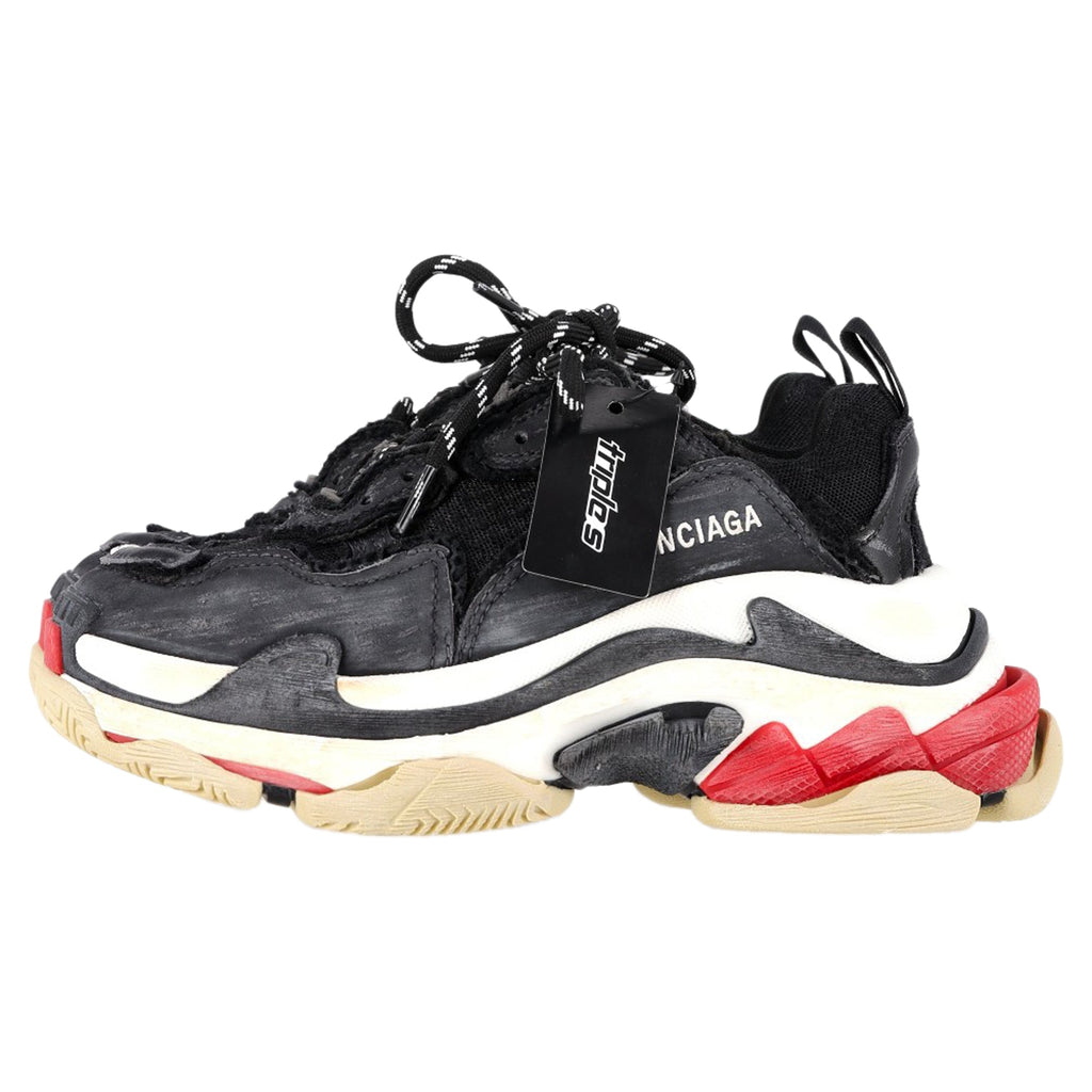 Women's Balenciaga Triple S Distressed Sneakers in Black Polyester