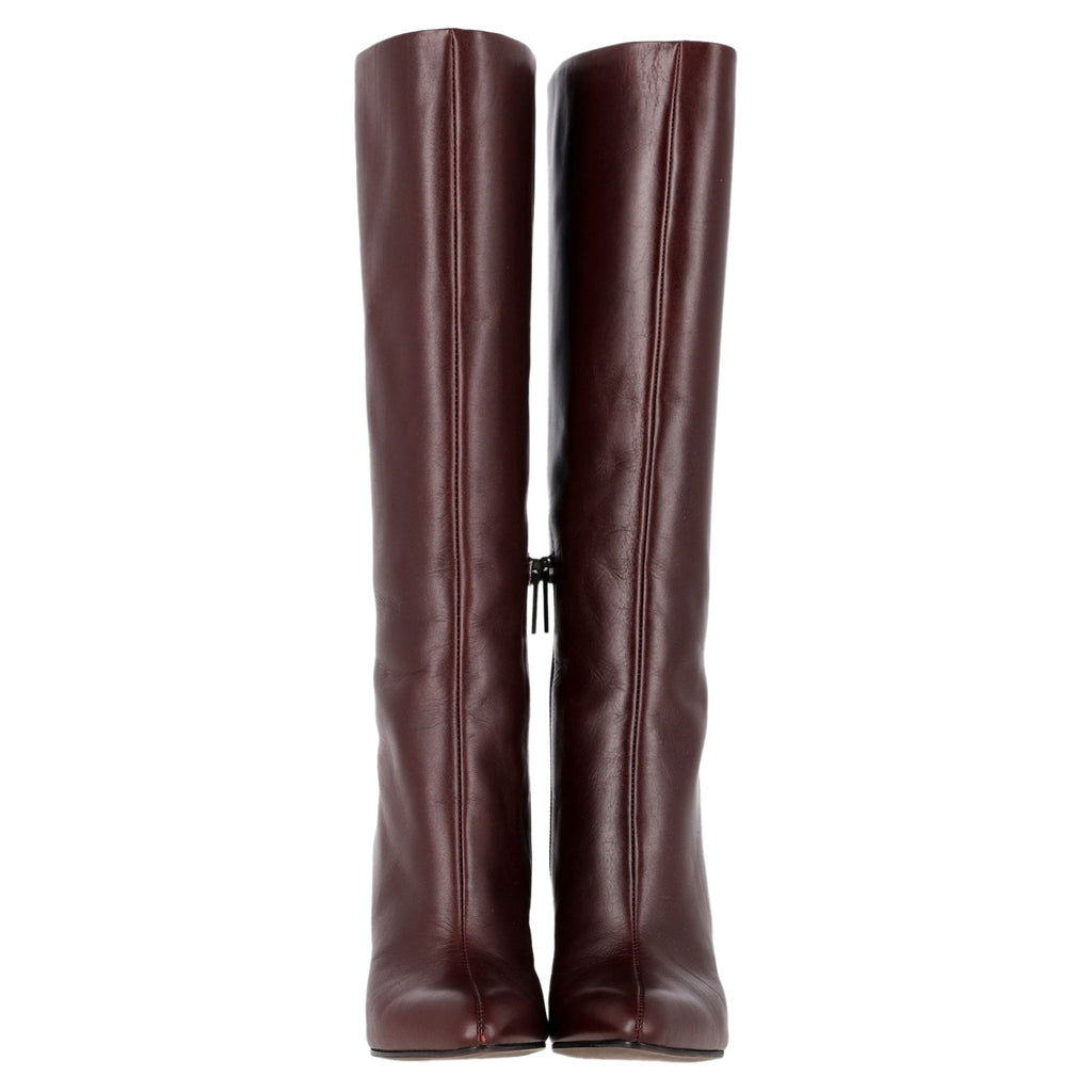 Chloé Block-Heel Knee-High Boots in Burgundy Leather