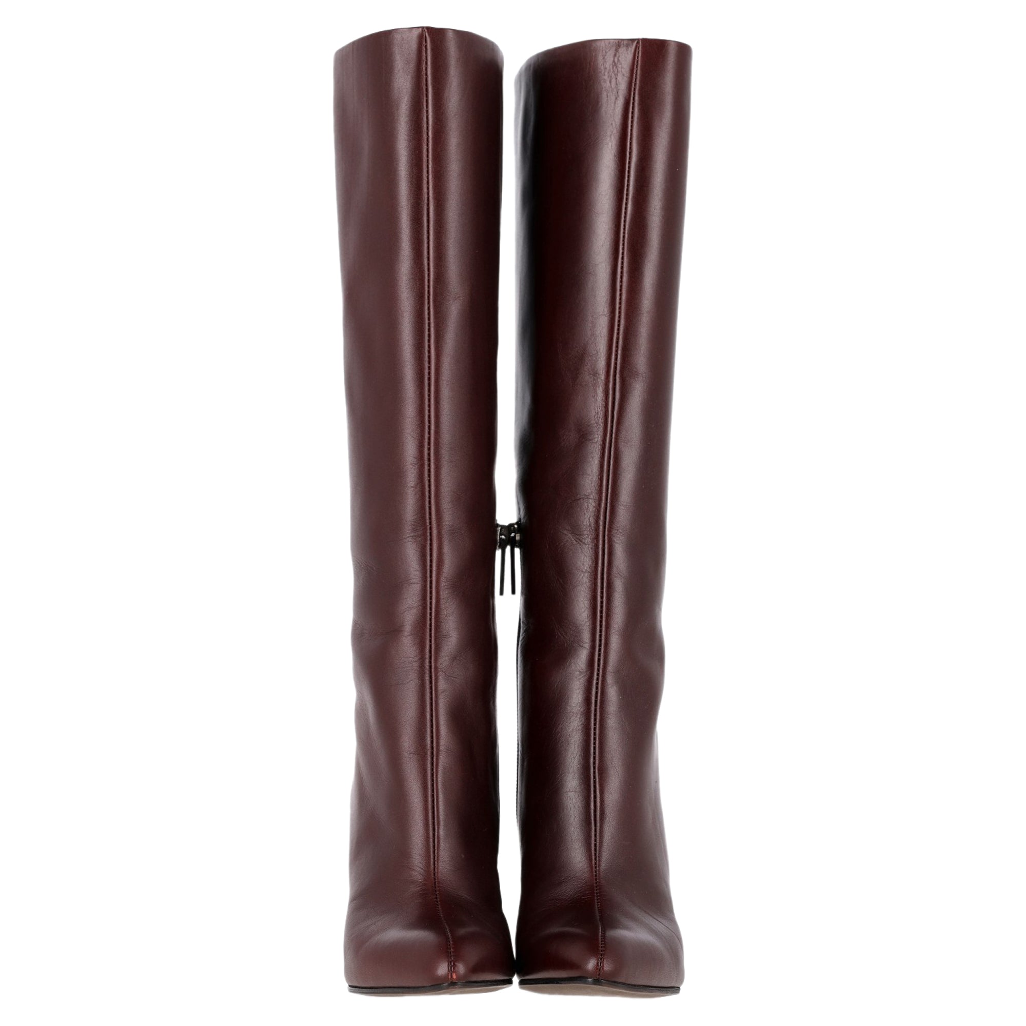Chloé Block-Heel Knee-High Boots in Burgundy Leather