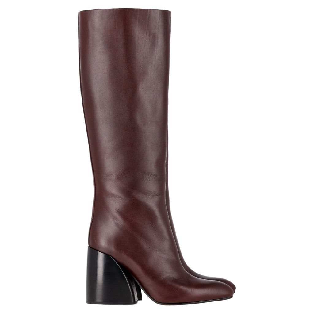 Chloé Block-Heel Knee-High Boots in Burgundy Leather