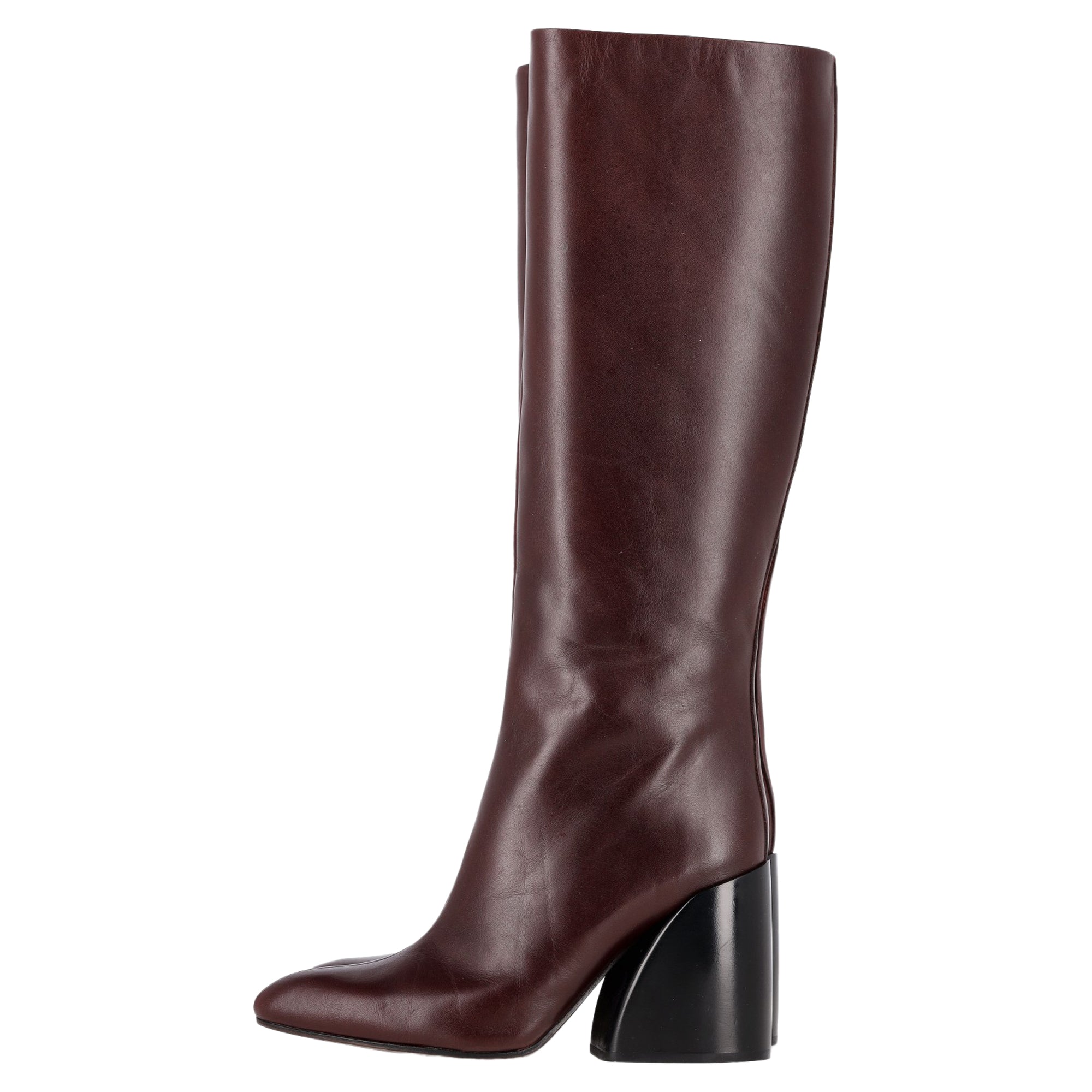 Chloé Block-Heel Knee-High Boots in Burgundy Leather