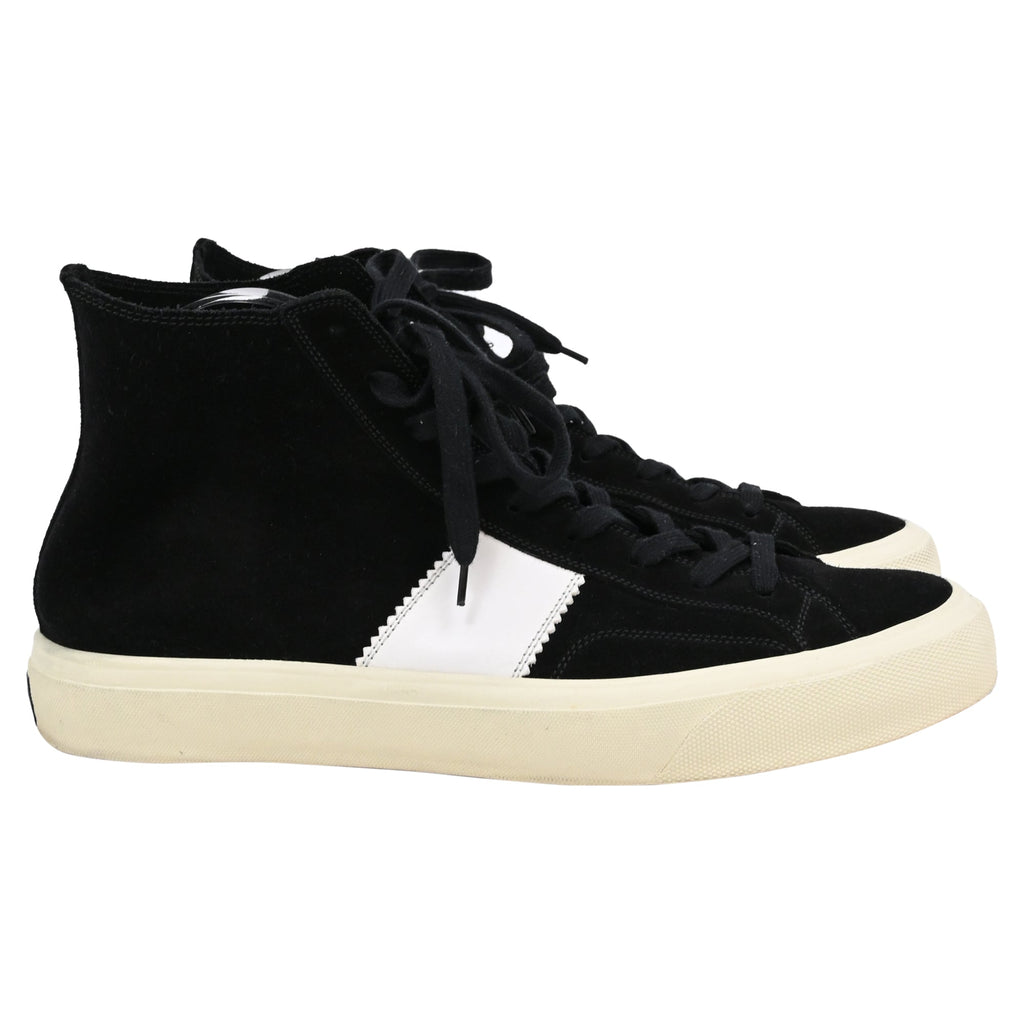 Men's Tom Ford Cambridge Leather-Trimmed High-Top Sneakers in Black Suede