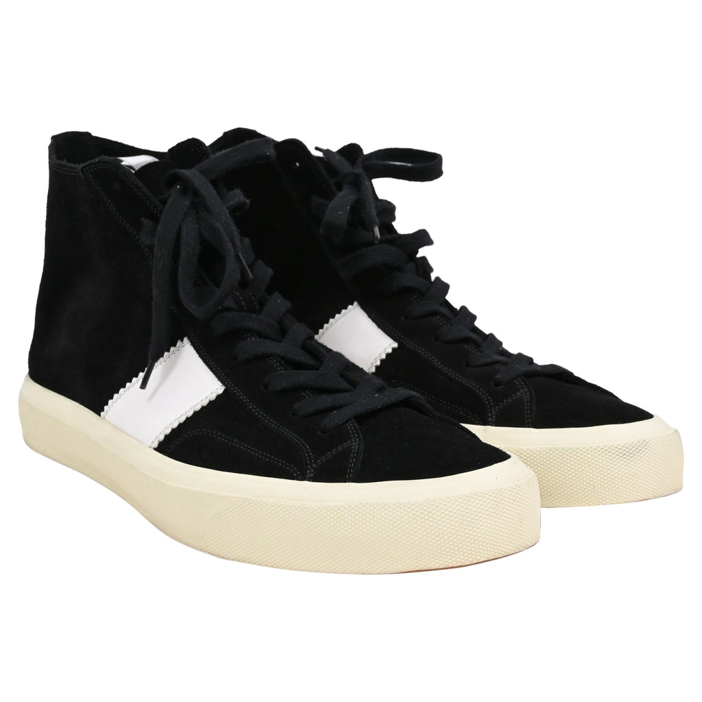 Men's Tom Ford Cambridge Leather-Trimmed High-Top Sneakers in Black Suede