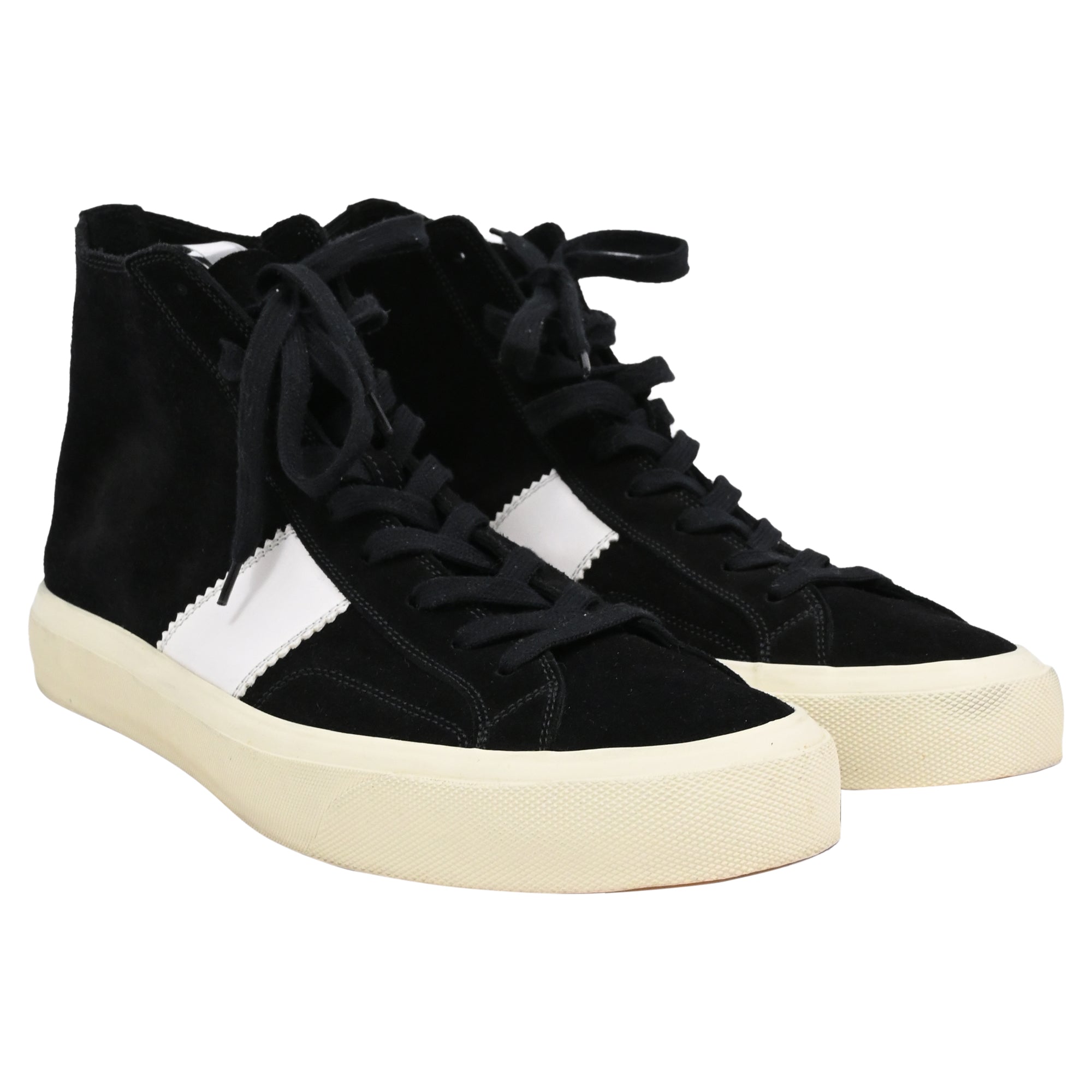 Men's Tom Ford Cambridge Leather-Trimmed High-Top Sneakers in Black Suede