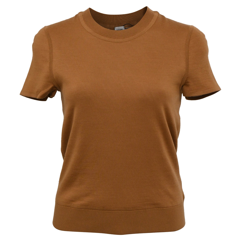 Hermès H en Biais Detail Short-Sleeve Sweater in Brown Virgin Wool