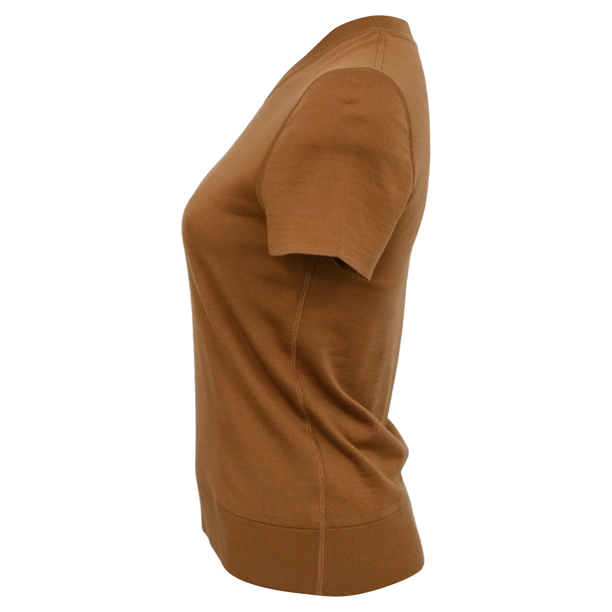 Hermès H en Biais Detail Short-Sleeve Sweater in Brown Virgin Wool