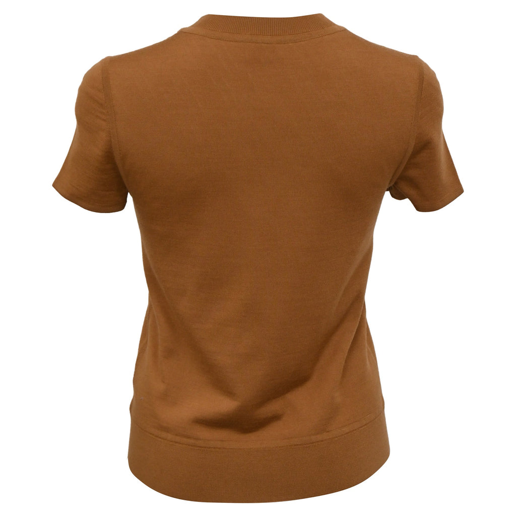 Hermès H en Biais Detail Short-Sleeve Sweater in Brown Virgin Wool