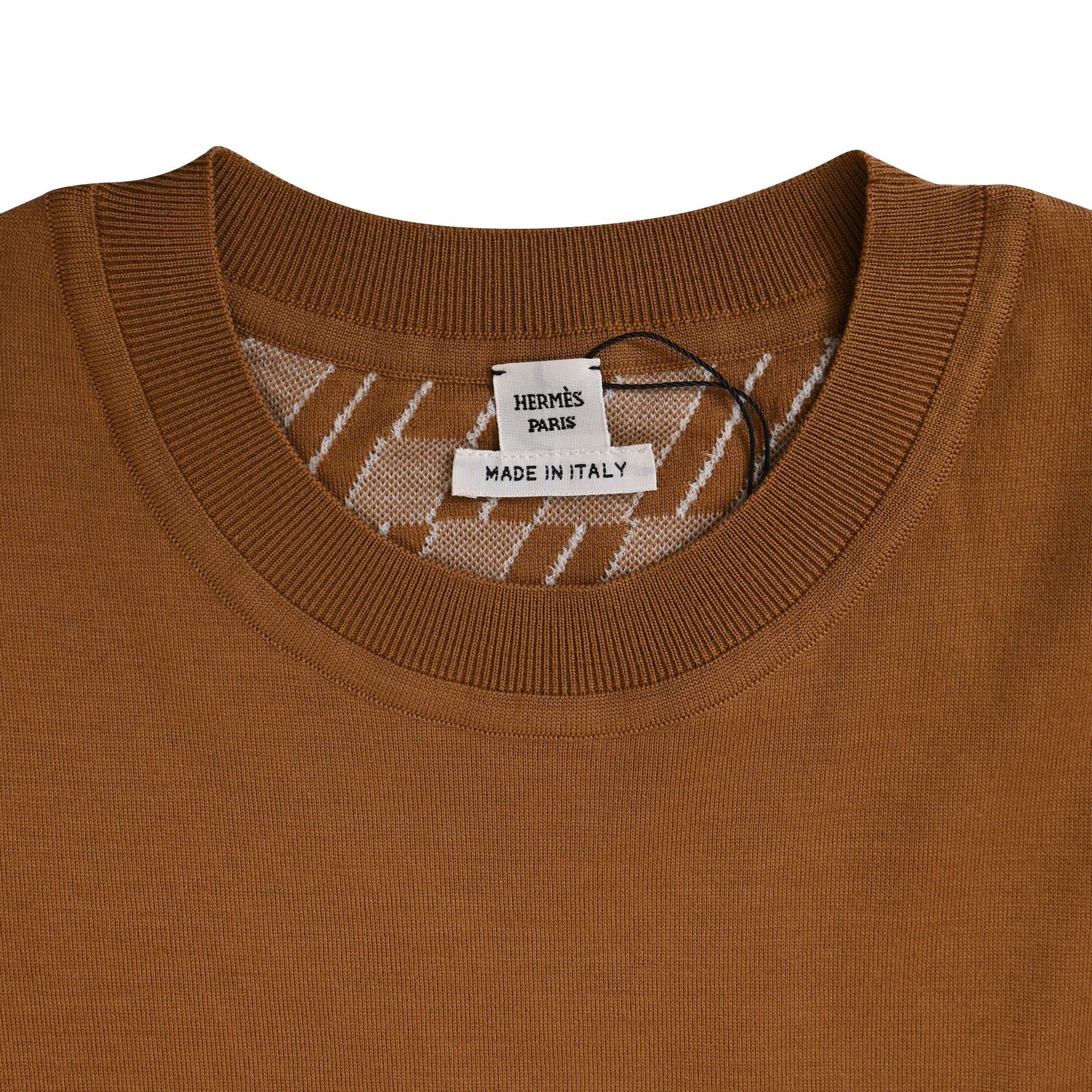 Hermès H en Biais Detail Short-Sleeve Sweater in Brown Virgin Wool