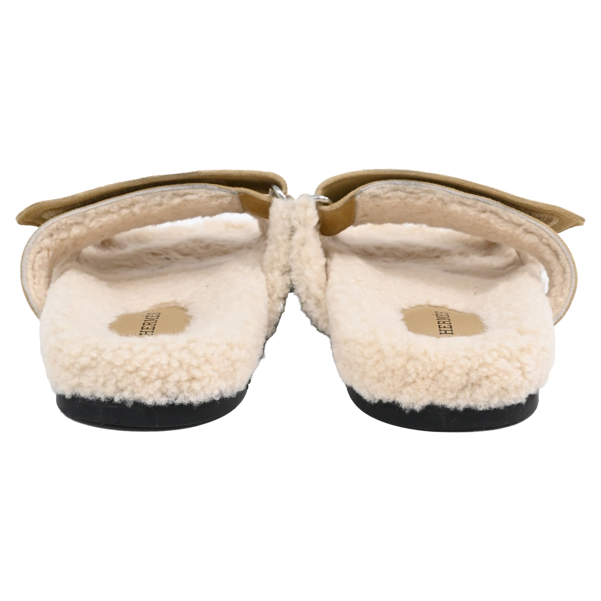 Hermès Chypre Shearling Sandals in Brown Suede