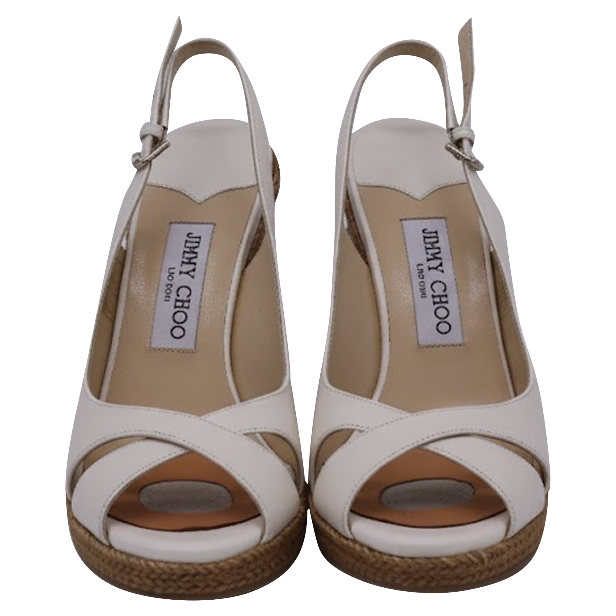 Jimmy Choo Cork Braided Amely Wedge Sandals in White Leather