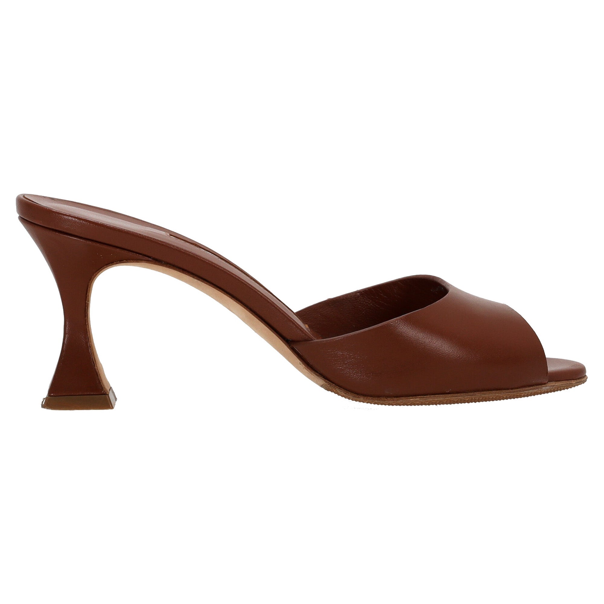 Manolo Blahnik Jadarona Mule Sandals in Brown Leather