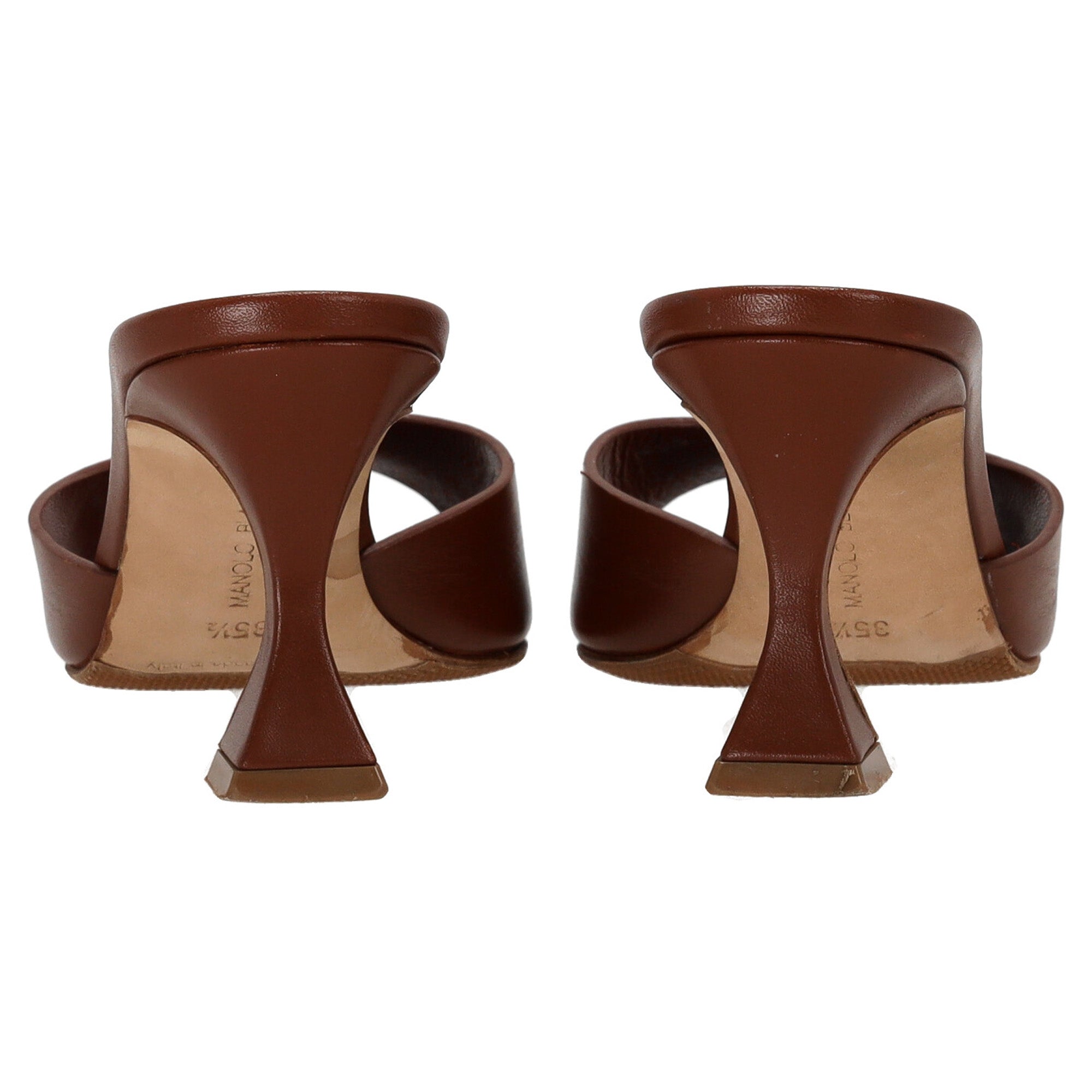 Manolo Blahnik Jadarona Mule Sandals in Brown Leather