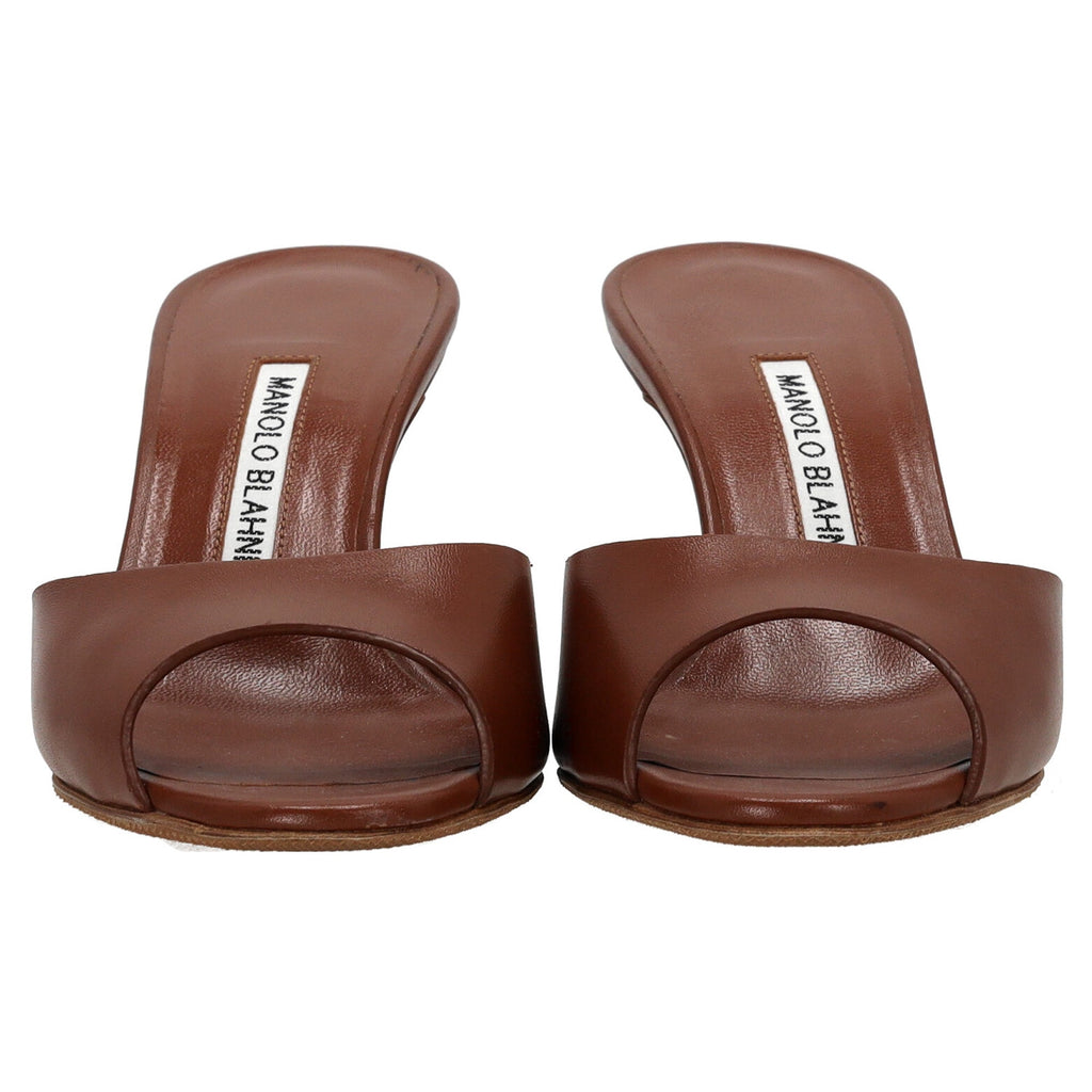 Manolo Blahnik Jadarona Mule Sandals in Brown Leather