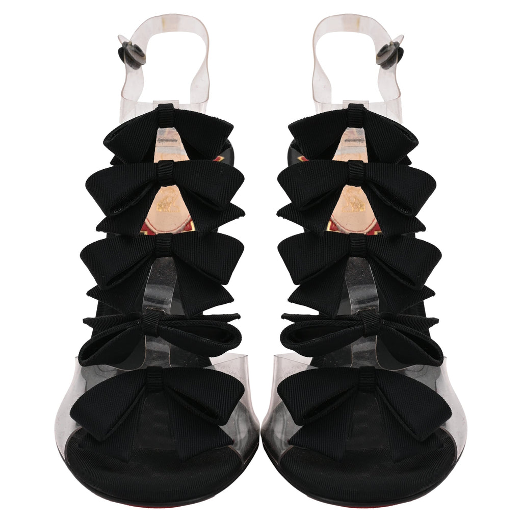 Women's Christian Louboutin Bow Bow Sandal heels in Black PVC