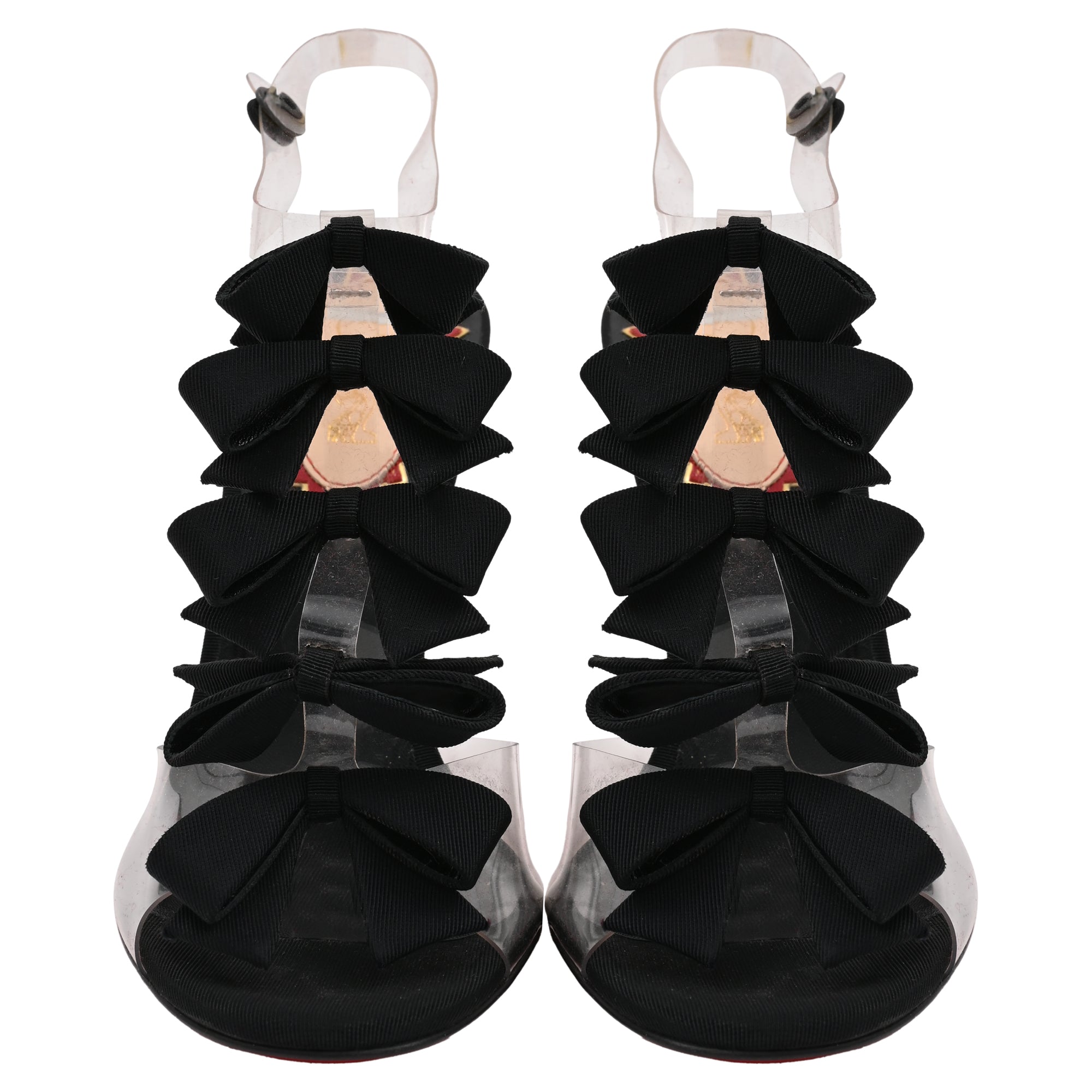 Women's Christian Louboutin Bow Bow Sandal heels in Black PVC