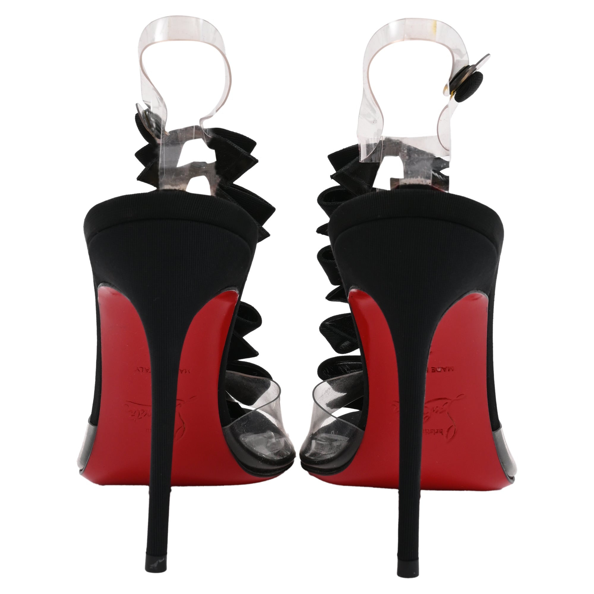 Women's Christian Louboutin Bow Bow Sandal heels in Black PVC