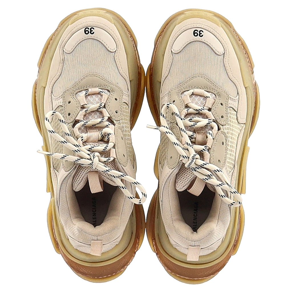 Women's Balenciaga Triple S Clear Sole Sneakers in Beige Polyester