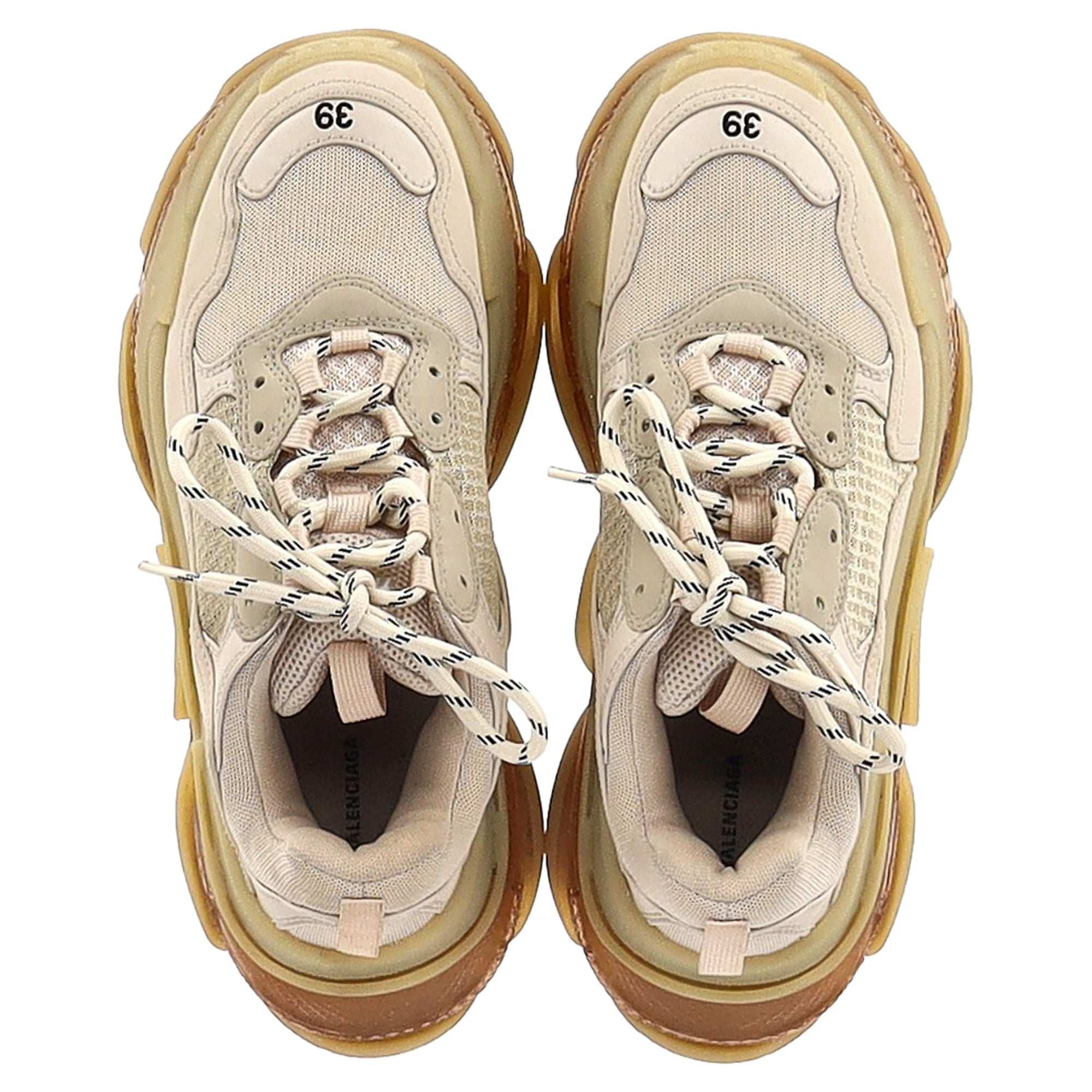 Women's Balenciaga Triple S Clear Sole Sneakers in Beige Polyester
