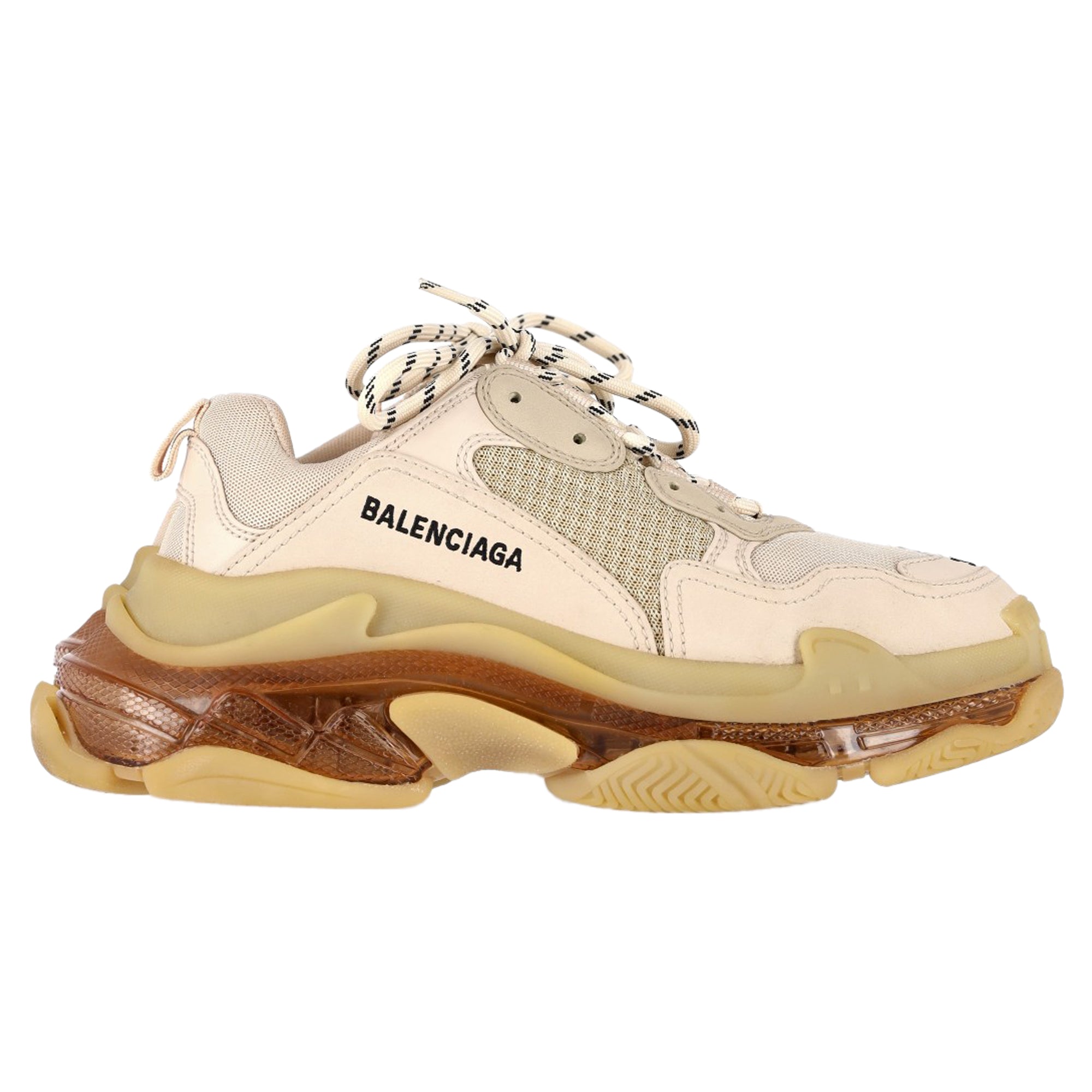 Women's Balenciaga Triple S Clear Sole Sneakers in Beige Polyester