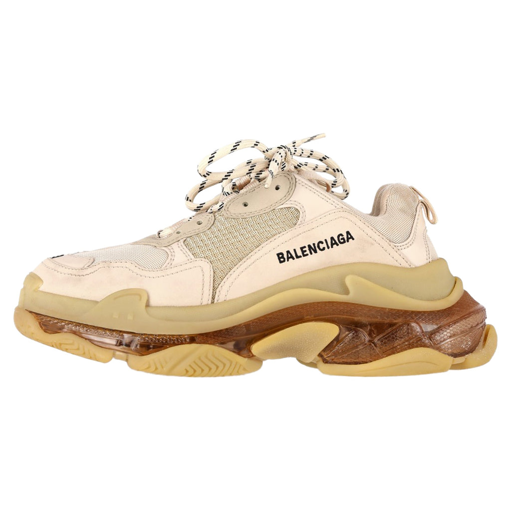 Women's Balenciaga Triple S Clear Sole Sneakers in Beige Polyester