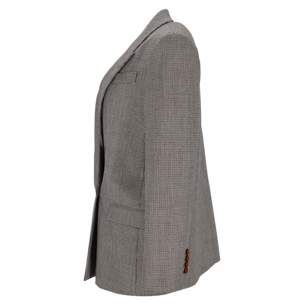 Brunello Cucinelli Houndstooth Double-Breasted Blazer in Brown Wool