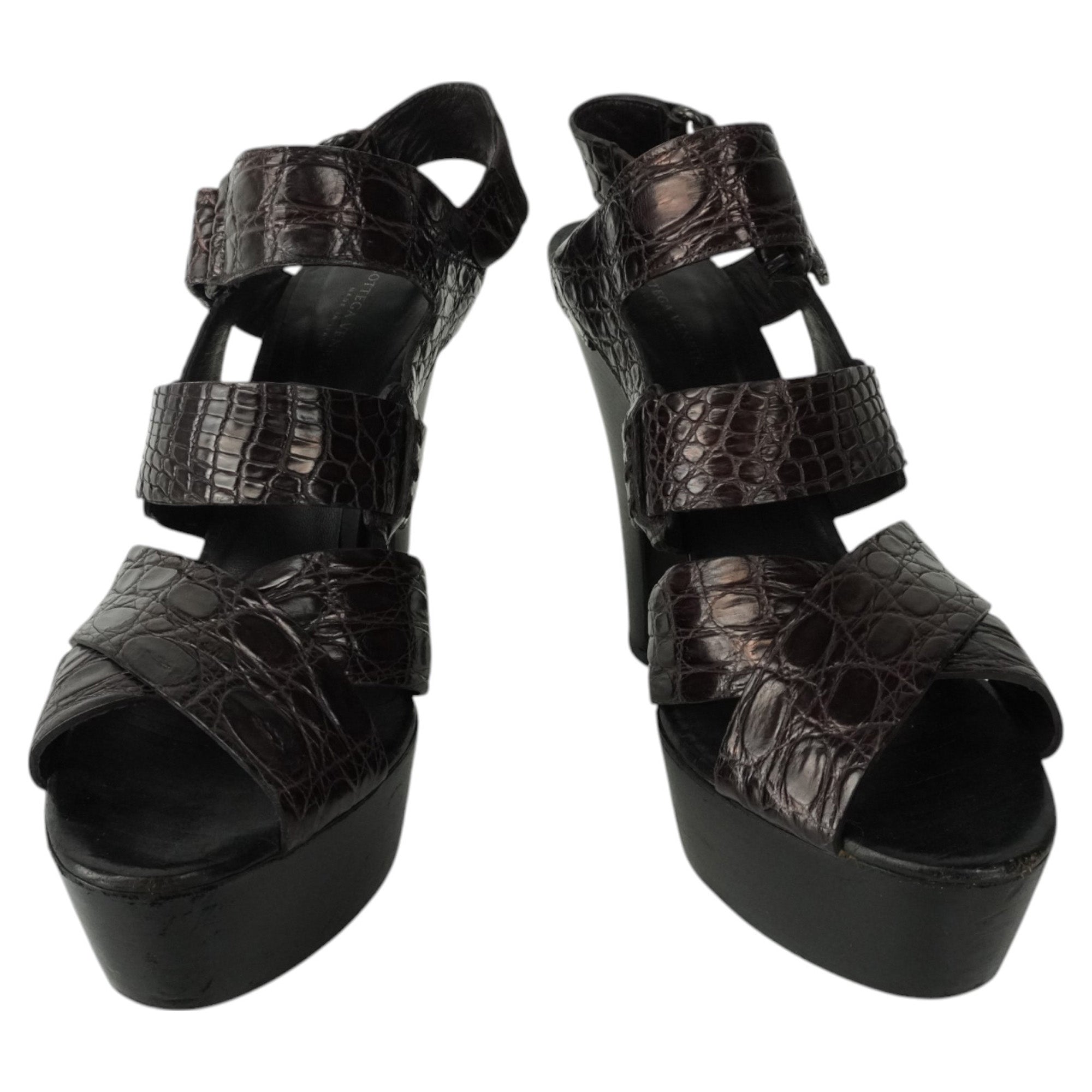 Bottega Veneta Crocodile Embossed Leather Strap Heels