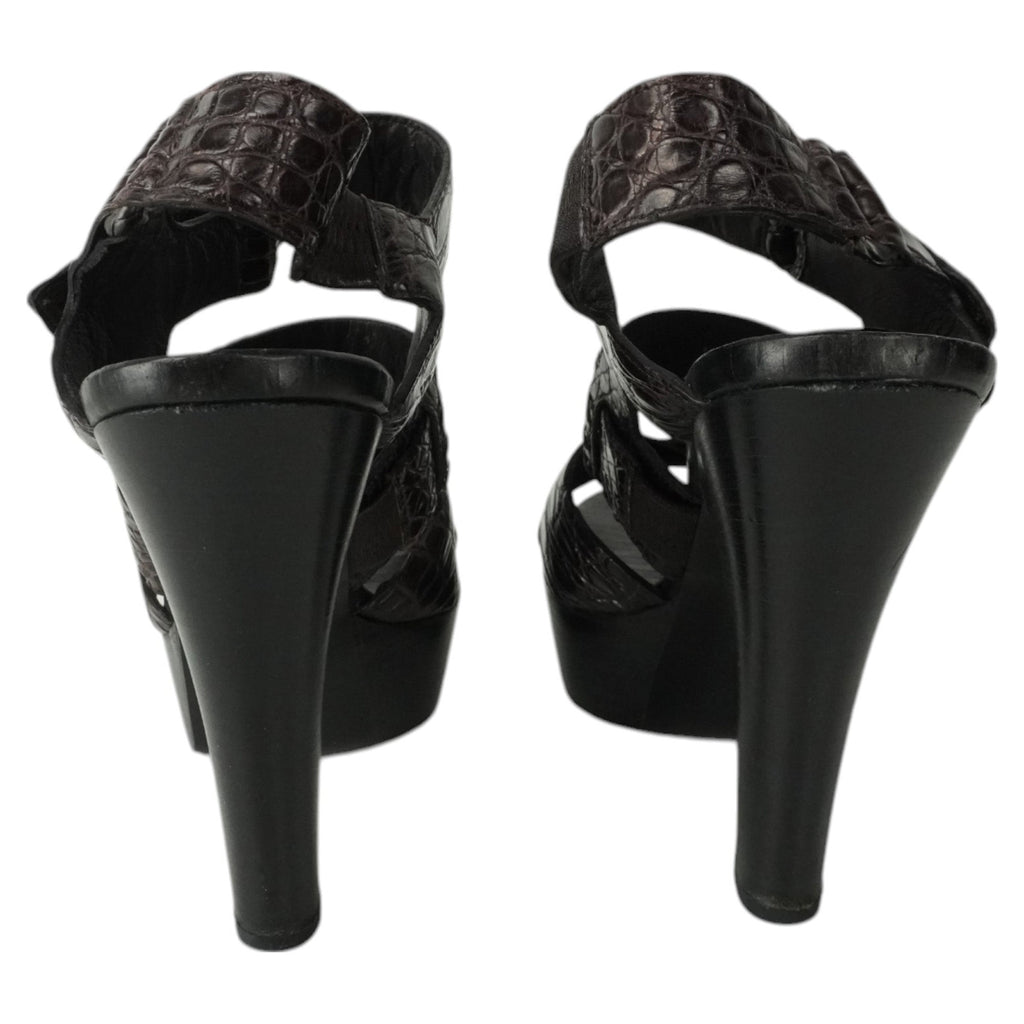 Bottega Veneta Crocodile Embossed Leather Strap Heels