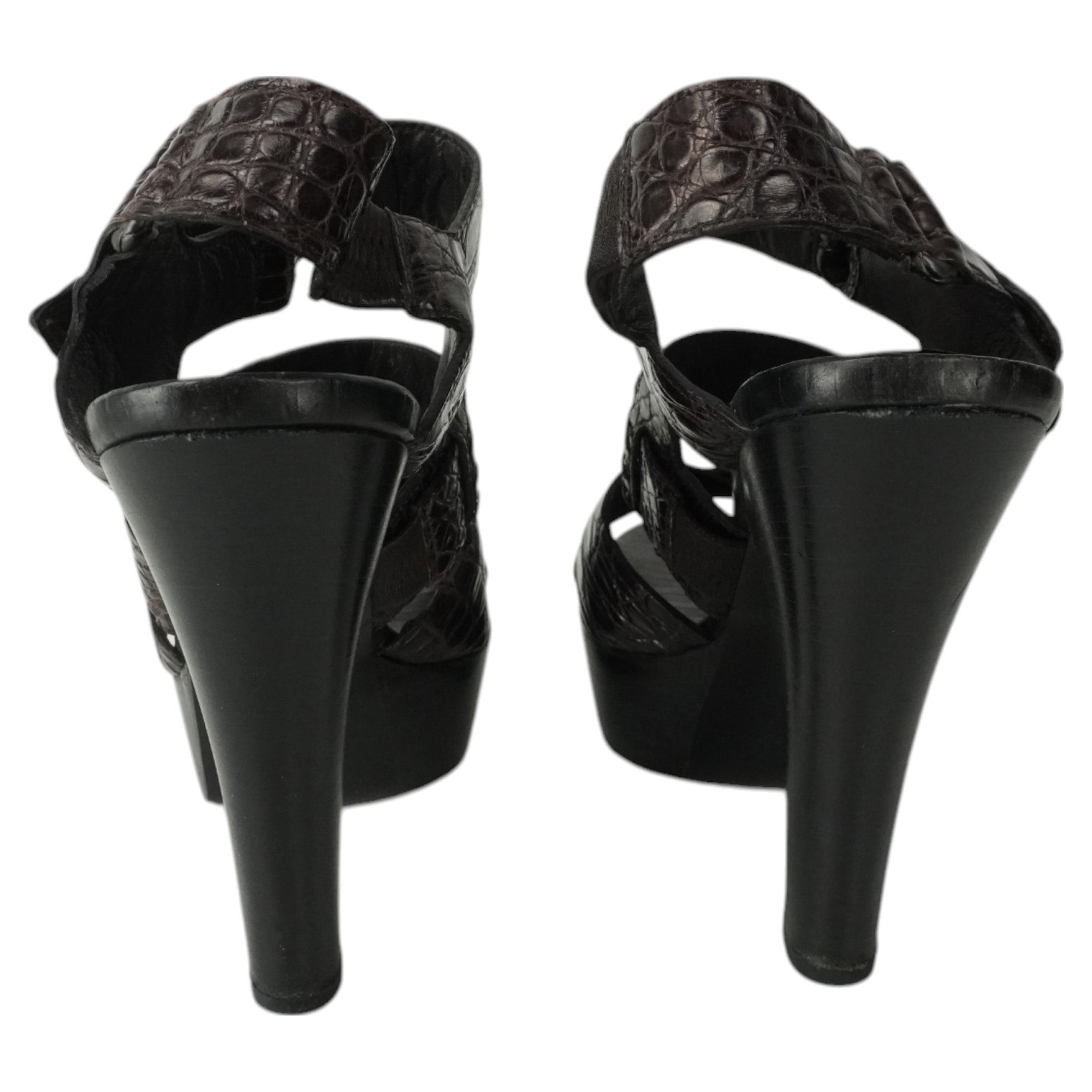 Bottega Veneta Crocodile Embossed Leather Strap Heels