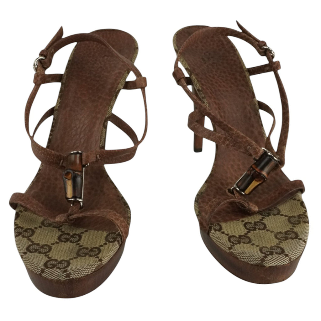 Gucci Vintage Brown Monogram Bamboo Heels