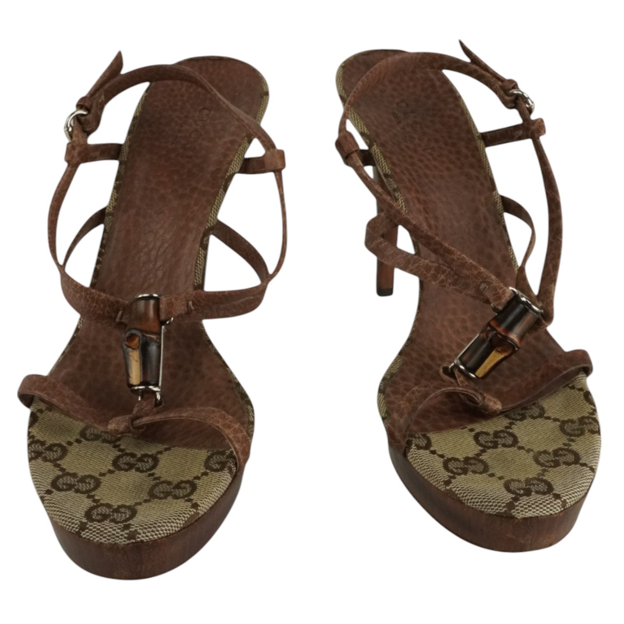 Gucci Vintage Brown Monogram Bamboo Heels