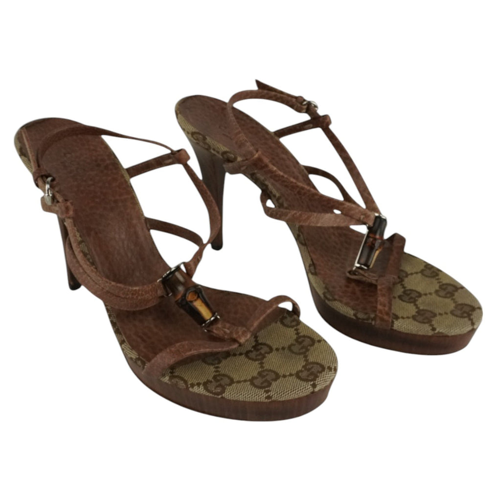 Gucci Vintage Brown Monogram Bamboo Heels