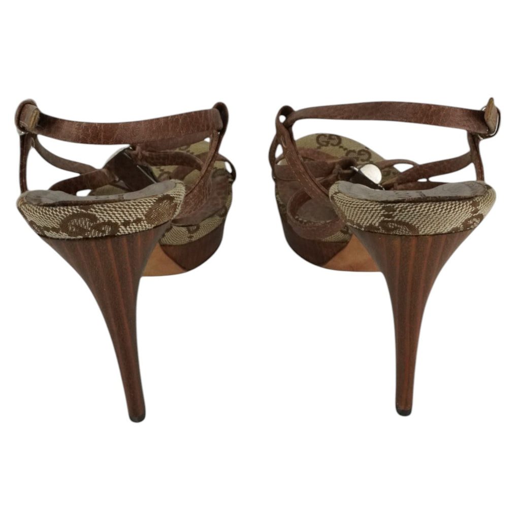 Gucci Vintage Brown Monogram Bamboo Heels