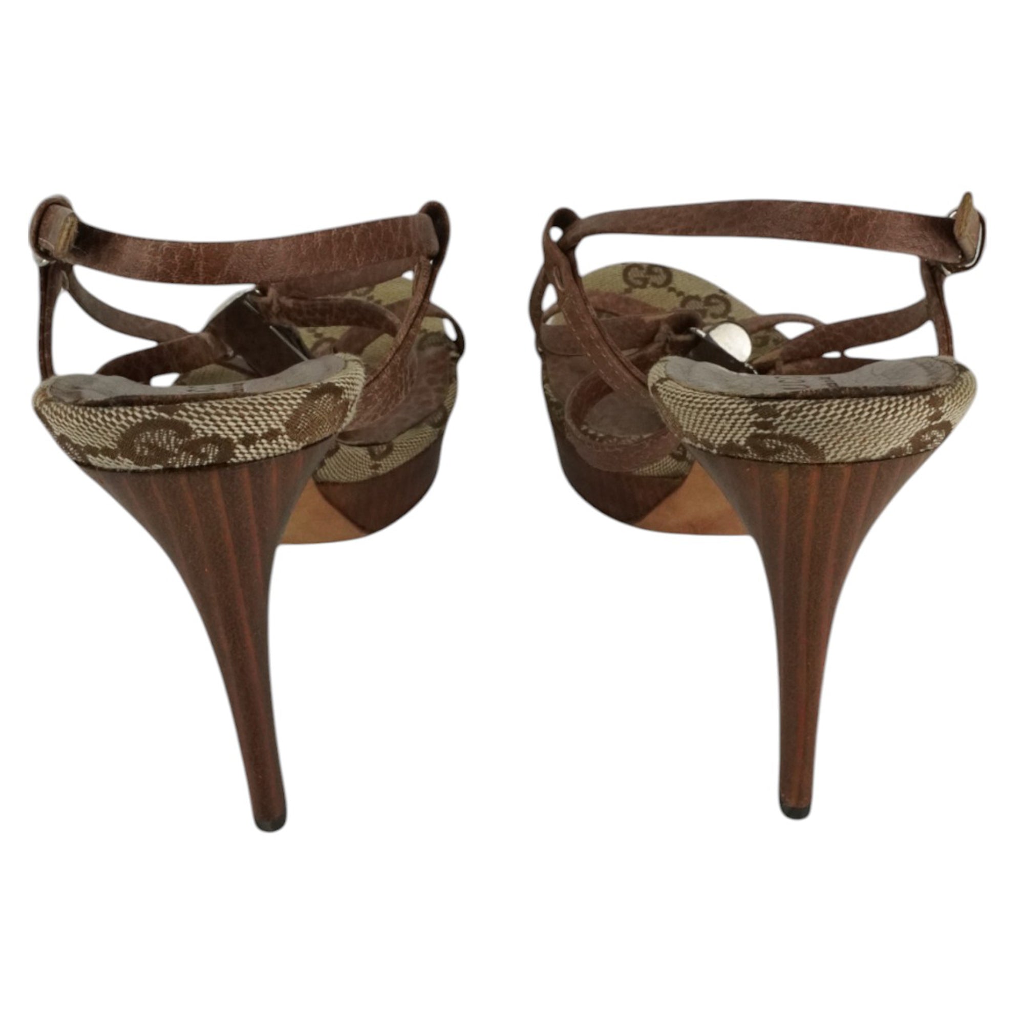 Gucci Vintage Brown Monogram Bamboo Heels