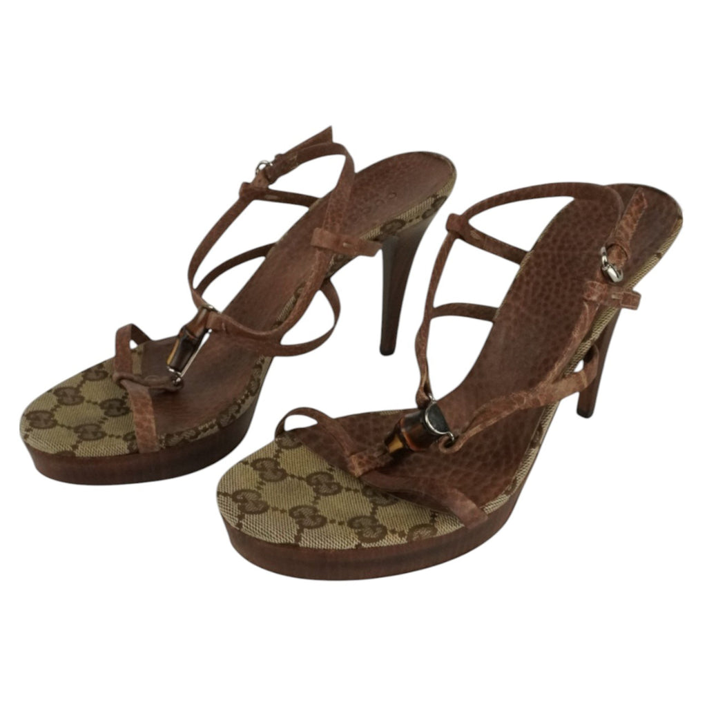 Gucci Vintage Brown Monogram Bamboo Heels